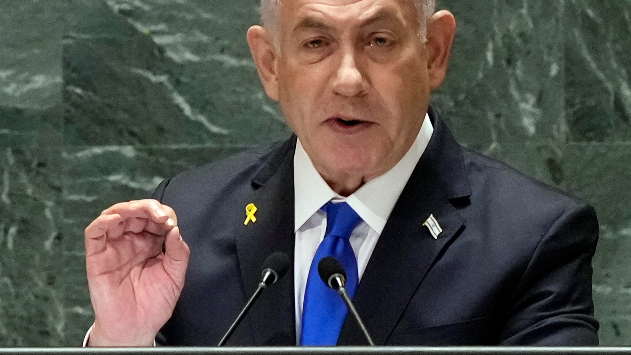 Israel Prime Minister Benjamin Netanyahu addresses the 79th session of the United Nations General Assembly, Friday, Sept. 27, 2024. (AP Photo/Richard Drew)