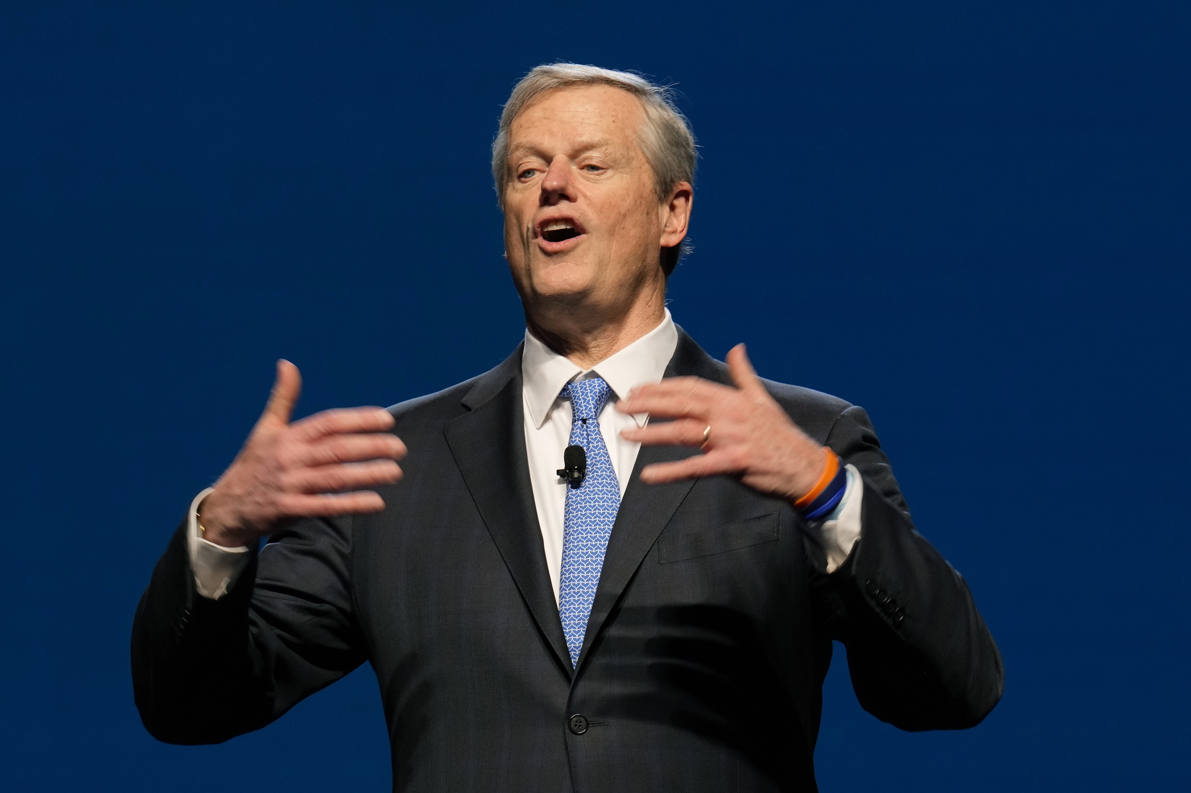 FILE -NCAA President Charlie Baker speaks as he gives his state of college sports address at the association's annual convention Wednesday, Jan. 10, 2024, in Phoenix. (AP Photo/Ross D. Franklin, File)