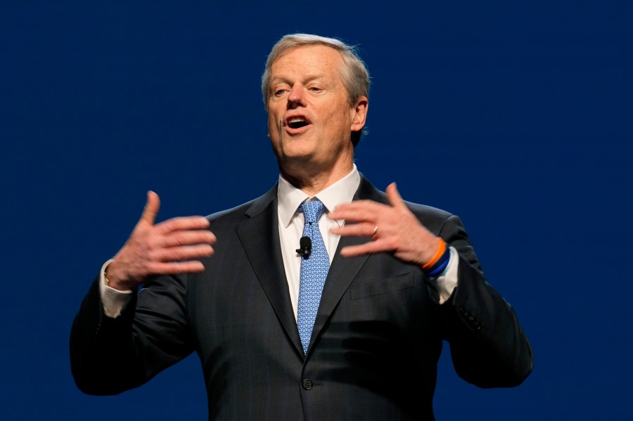 FILE -NCAA President Charlie Baker speaks as he gives his state of college sports address at the association's annual convention Wednesday, Jan. 10, 2024, in Phoenix. (AP Photo/Ross D. Franklin, File)