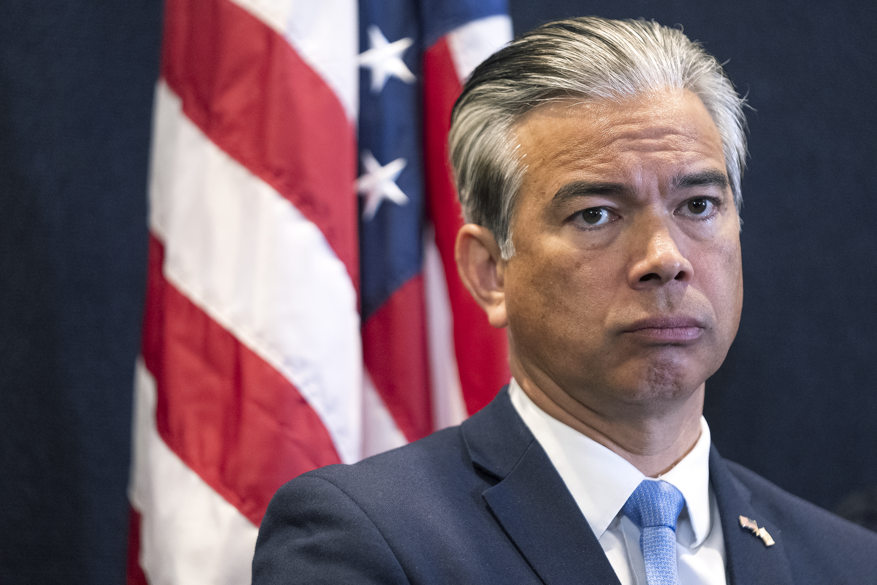 FILE - California Attorney General Rob Bonta takes questions from the media as he announces charges made against suspects involved in an organized retail crime ring during a news conference in Los Angeles Tuesday, March 19, 2024. (AP Photo/Damian Dovarganes, File)