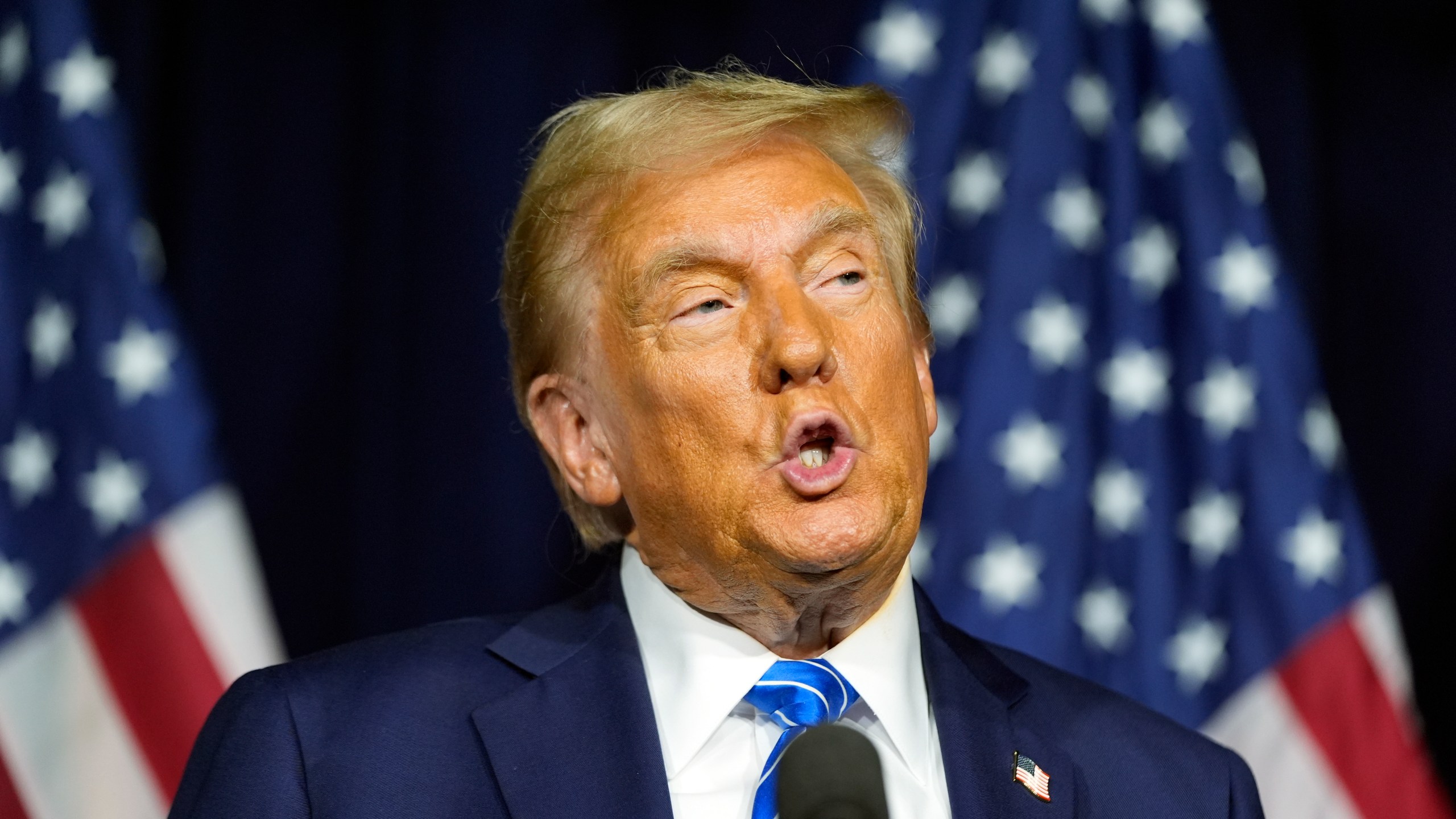 Republican presidential nominee former President Donald Trump speaks at campaign event at Discovery World, Friday, Oct. 1, 2024, in Milwaukee. (AP Photo/Alex Brandon)