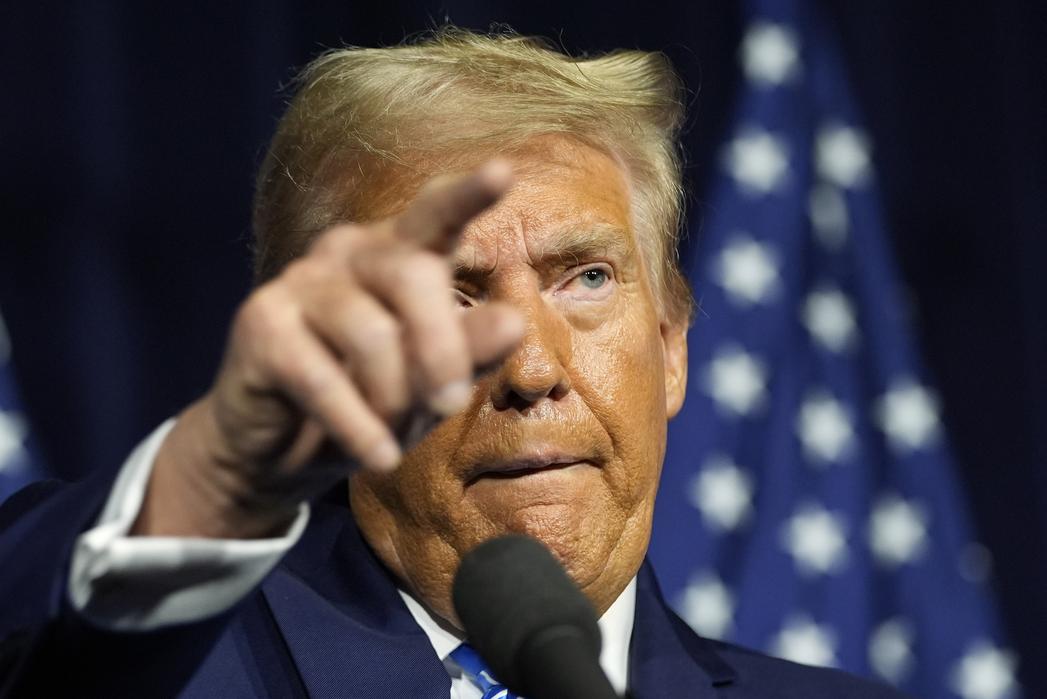 Republican presidential nominee former President Donald Trump speaks at a campaign event at Discovery World, Friday, Oct. 1, 2024, in Milwaukee. (AP Photo/Alex Brandon)