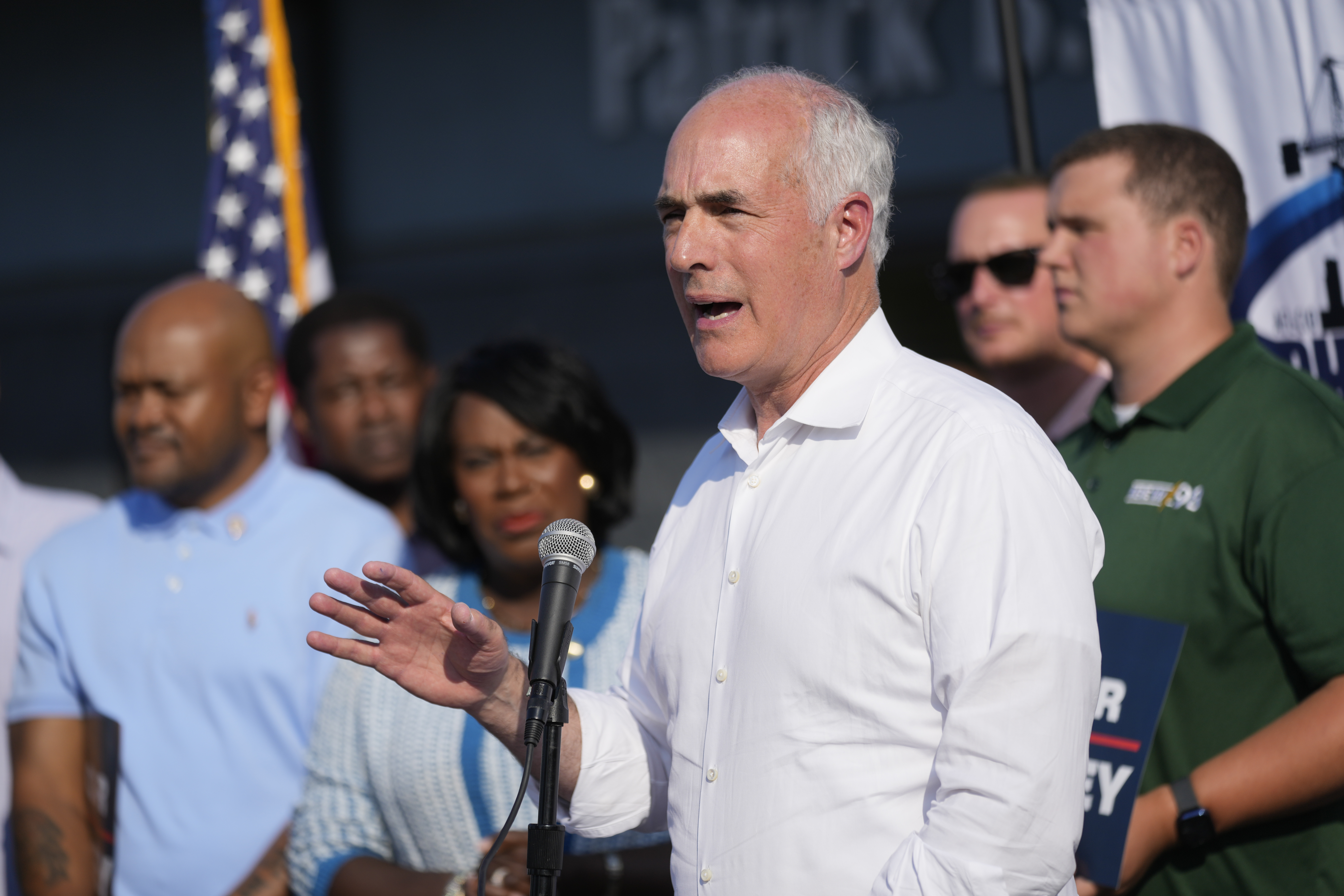 Sen. Bob Casey, D-Pa., speaks during a campaign event with union members in Philadelphia, Wednesday, Sept. 4, 2024. (AP Photo/Matt Rourke)