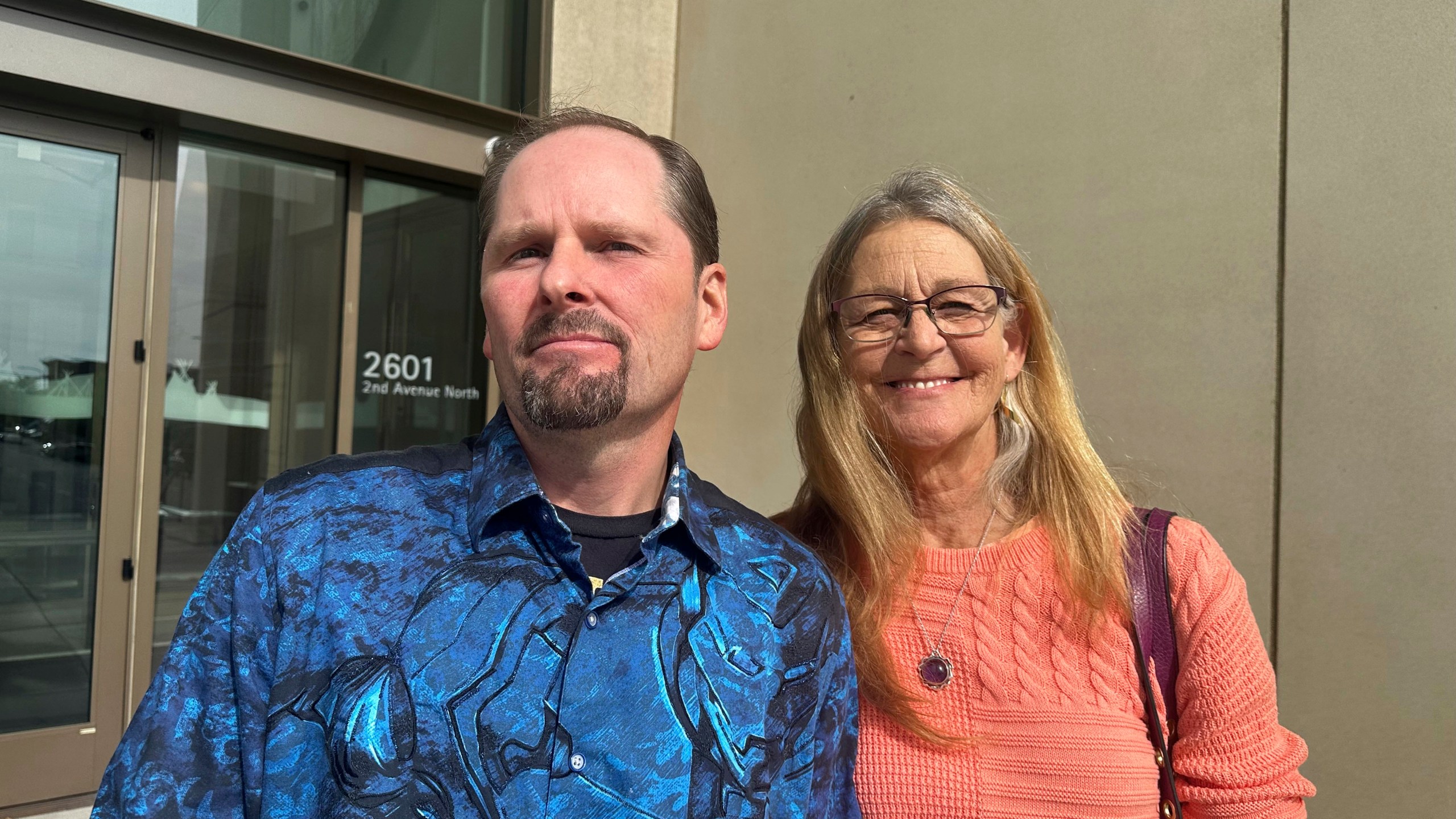 Richard Rogers and his wife Laurie are seen outside the James F. Battin Federal Courthouse, Tuesday, Oct. 1, 2024, in Billings, Mont. (AP Photo/Matthew Brown)