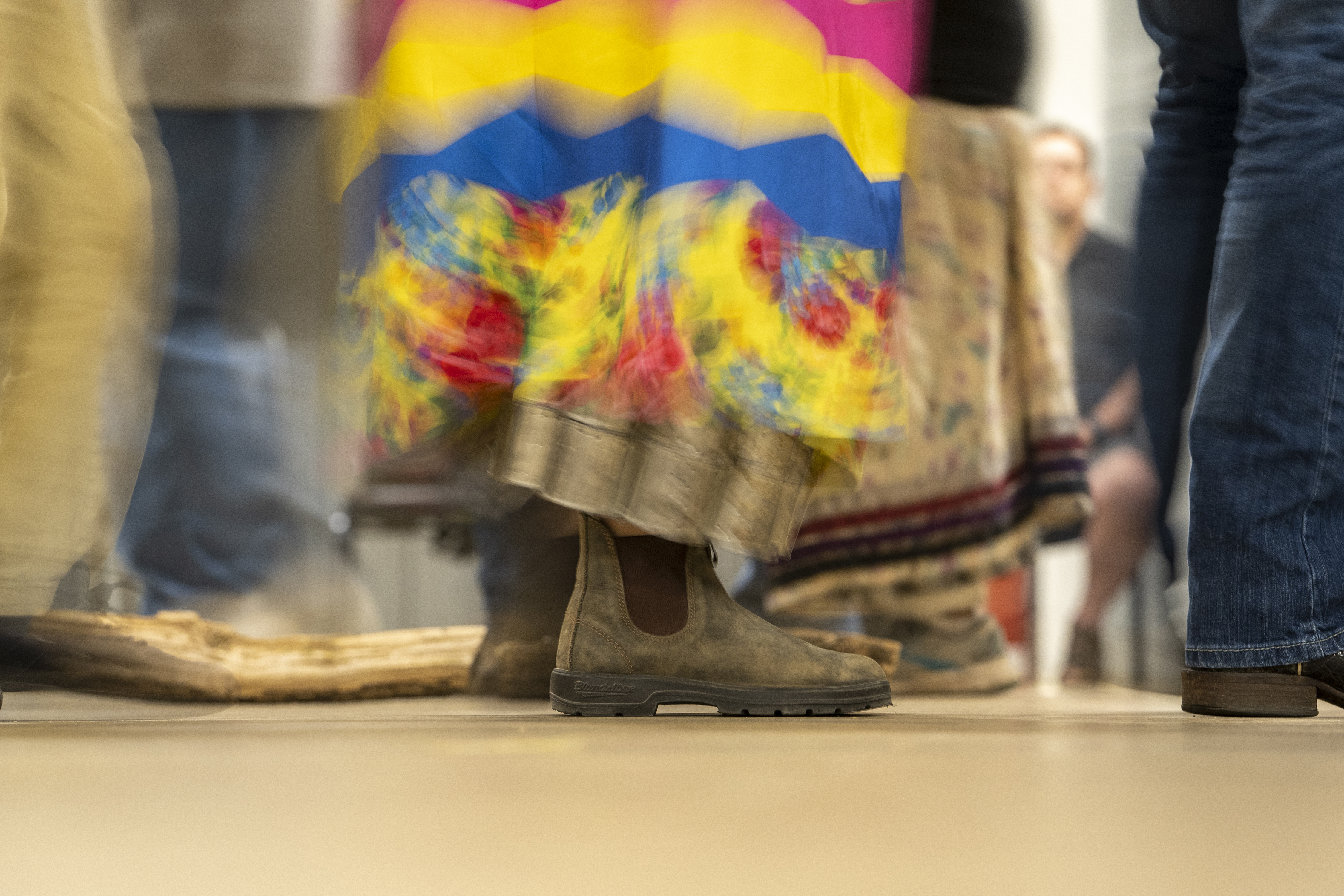 Shawnee Tribe members participate in a stomp dance on Friday, September 20, 2024 in Miami, Okla.. (AP Photo/Nick Oxford)