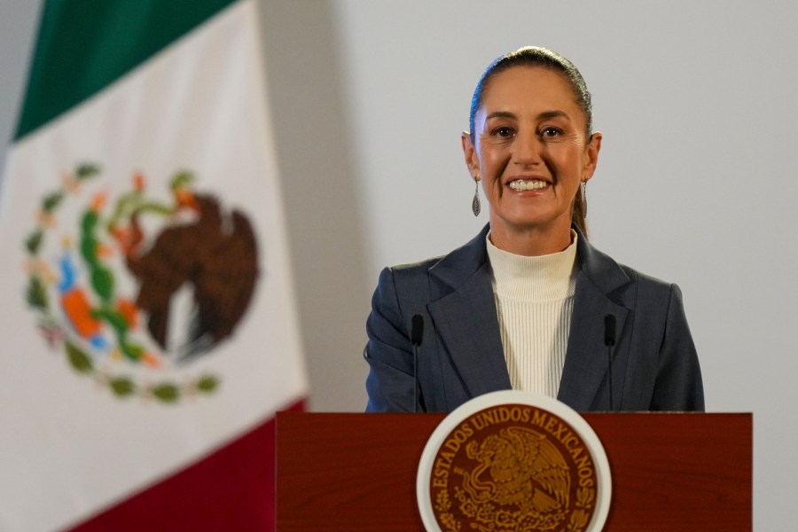 FILE - Mexican President Claudia Sheinbaum gives a media briefing from the National Palace in Mexico City, Oct. 2, 2024, the morning after her inauguration. (AP Photo/Fernando Llano, File)