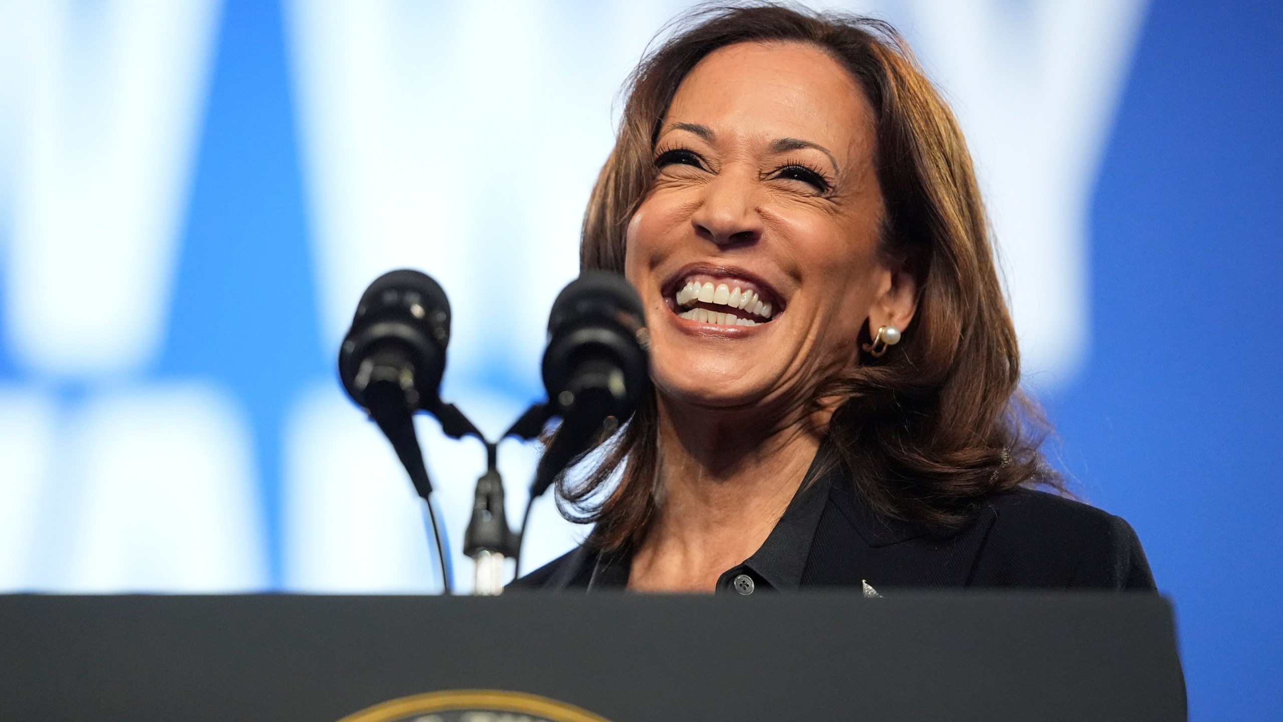 Democratic presidential nominee Vice President Kamala Harris speaks during a rally at the Dort Financial Center in Flint, Mich., Friday, Oct. 4, 2024. (AP Photo/Mark Schiefelbein)