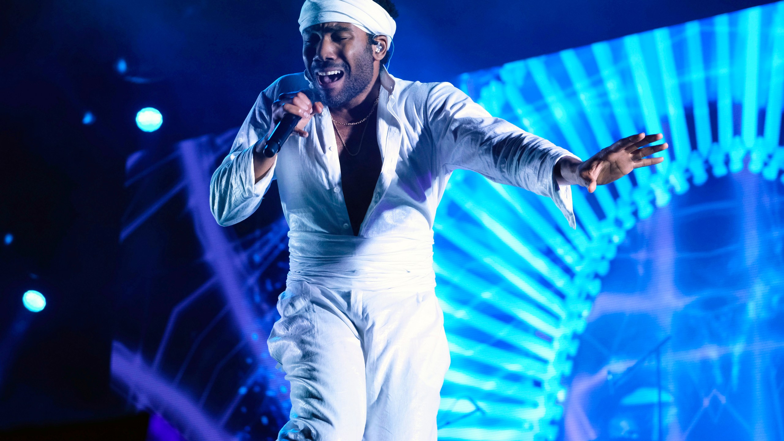 FILE - Donald Glover, who goes by the stage name Childish Gambino, performs at the Governors Ball Music Festival in New York on June 3, 2017. (Photo by Charles Sykes/Invision/AP, File)