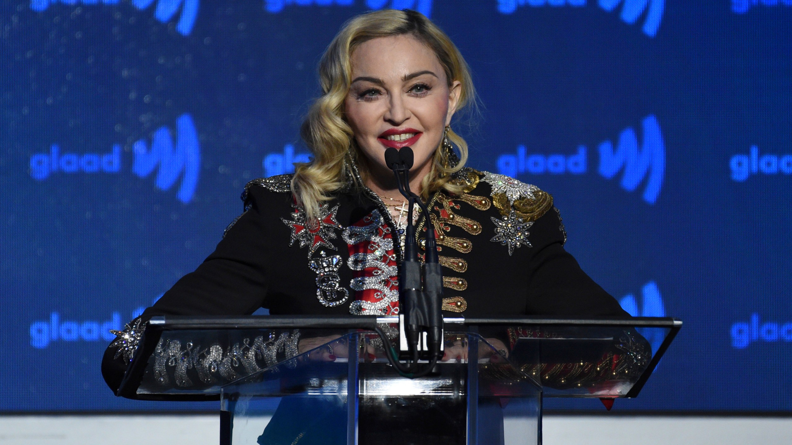 FILE - Honoree Madonna accepts the advocate for change award at the 30th annual GLAAD Media Awards May 4, 2019, at the New York Hilton Midtown in New York. (Photo by Evan Agostini/Invision/AP, File)