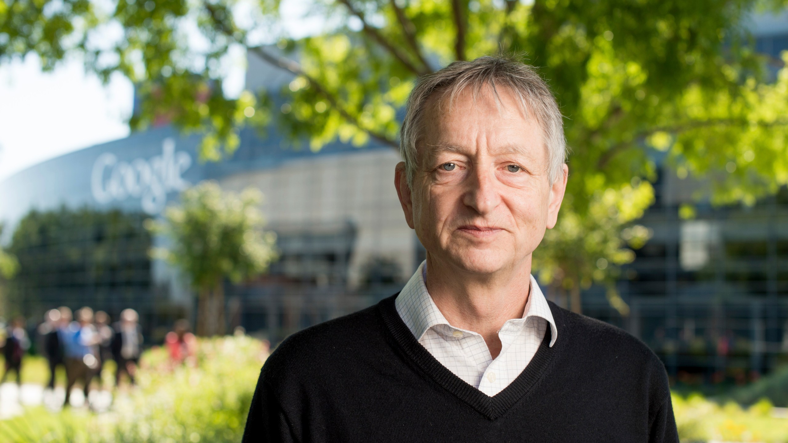 FILE - Computer scientist Geoffrey Hinton, who studies neural networks used in artificial intelligence applications, poses at Google's Mountain View, Calif, headquarters on Wednesday, March 25, 2015. (AP Photo/Noah Berger, File)