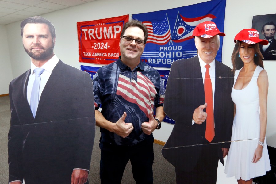 Doug Deepen, the chair of the Wayne County Republican Party in Ohio poses at the Wayne County Republican Party headquarters in Wooster, Ohio, Oct. 8, 2024. (AP Photo/Tom E. Puskar)