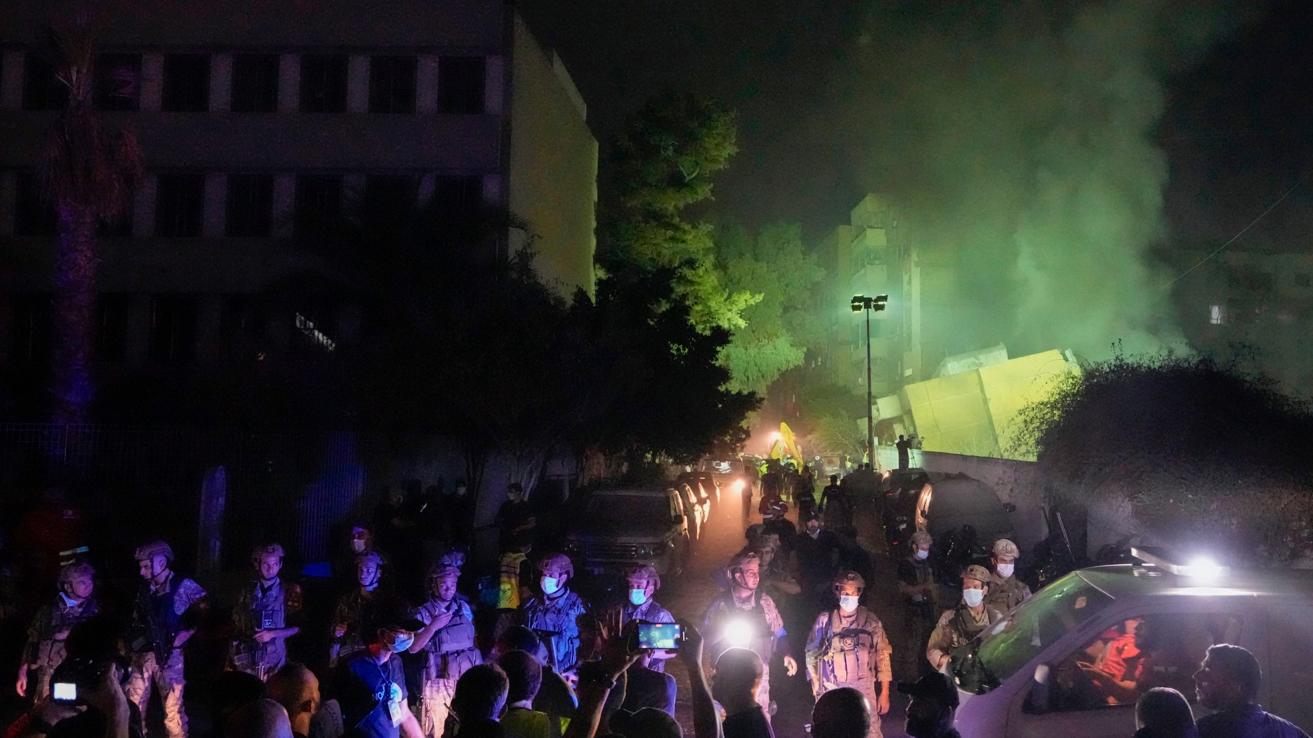 FILE - Lebanese soldiers secure the area at the site of an Israeli airstrike in Beirut's southern suburbs on Sept. 27, 2024. (AP Photo/Bilal Hussein, File)