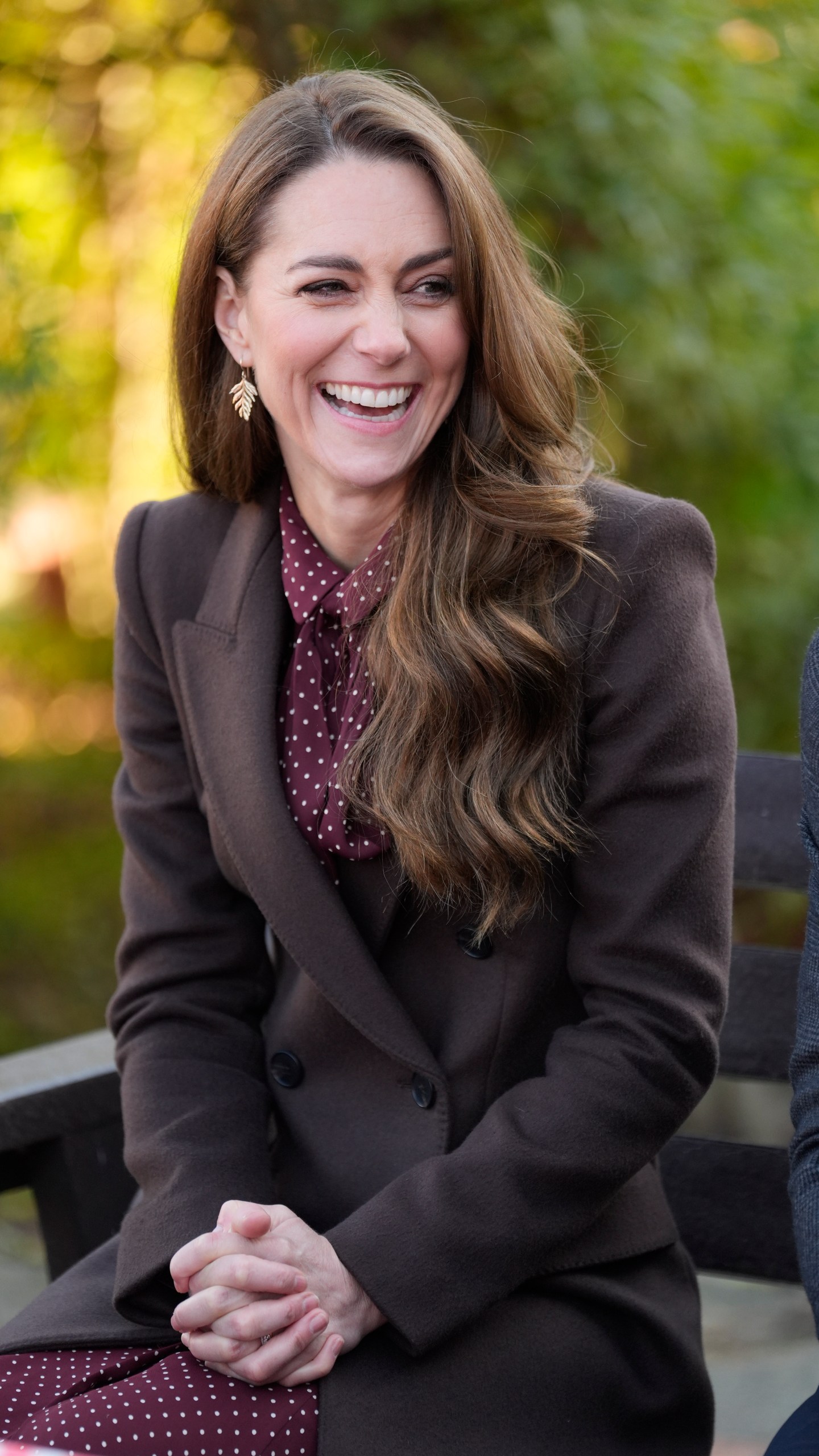 Britain's Kate, Princess of Wales, smiles as she meets rescue workers and the families of those caught up in the Southport knife attack earlier this year in Southport, England, Thursday, Oct. 10, 2024. (Danny Lawson, Pool Photo via AP)