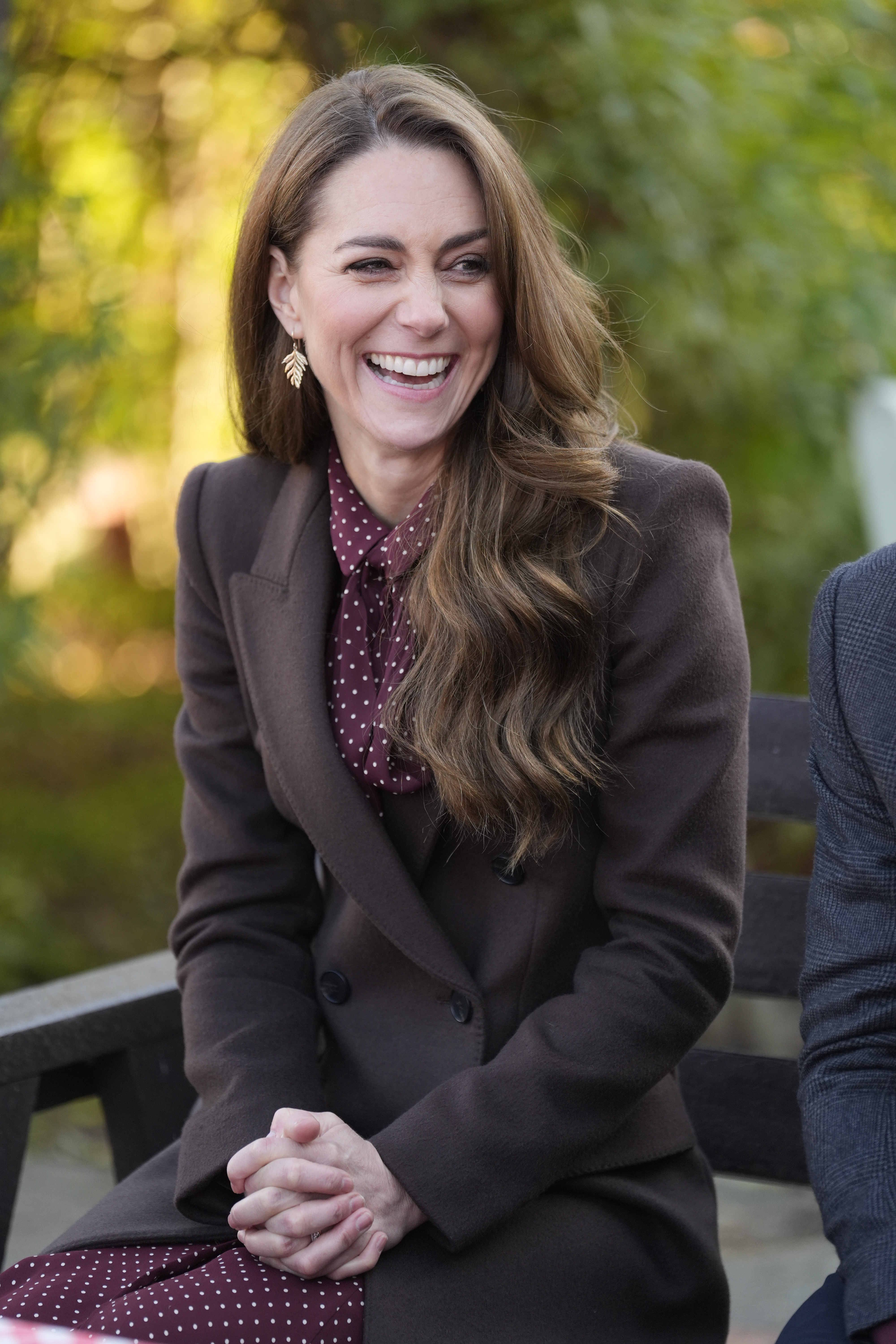 Britain's Kate, Princess of Wales, smiles as she meets rescue workers and the families of those caught up in the Southport knife attack earlier this year in Southport, England, Thursday, Oct. 10, 2024. (Danny Lawson, Pool Photo via AP)