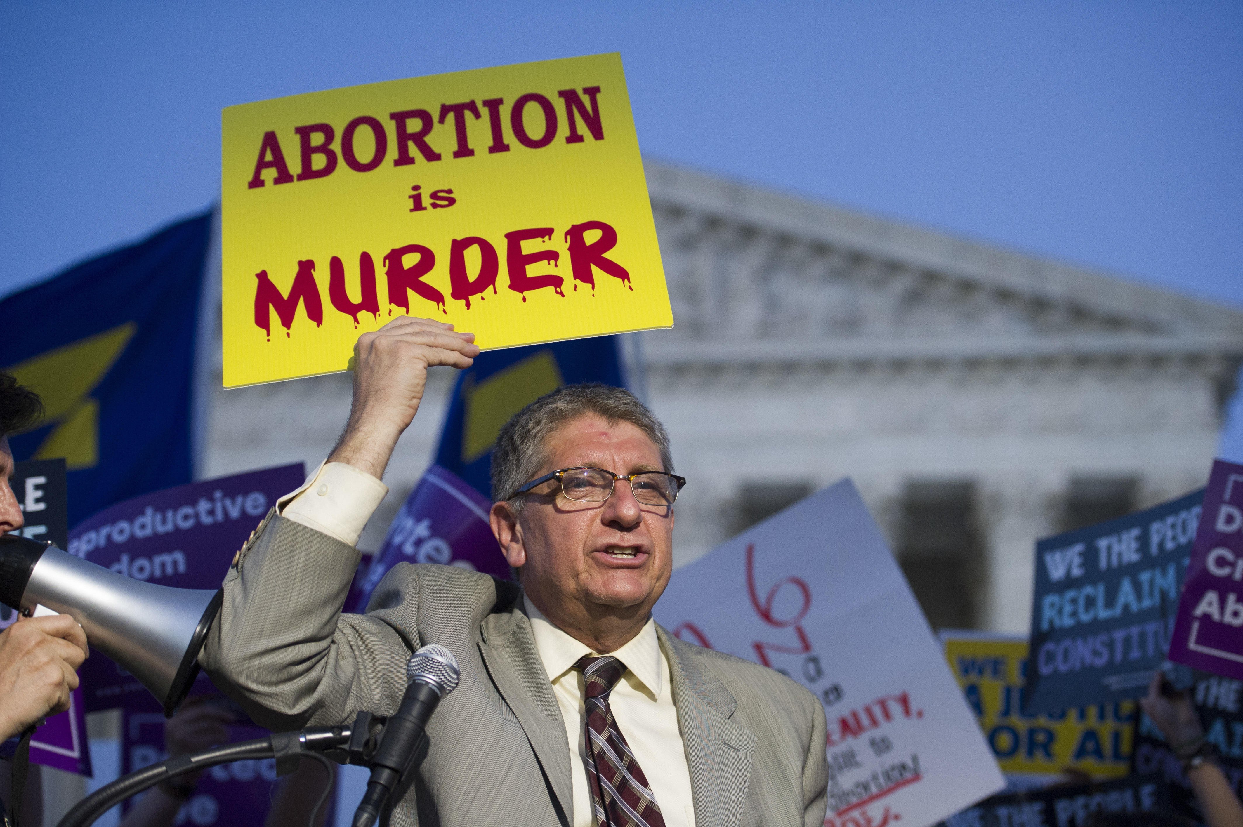 FILE - Operation Rescue founder Randall Terry protests in front of the Supreme Court in Washington, Monday, July 9, 2018. (AP Photo/Cliff Owen, File)