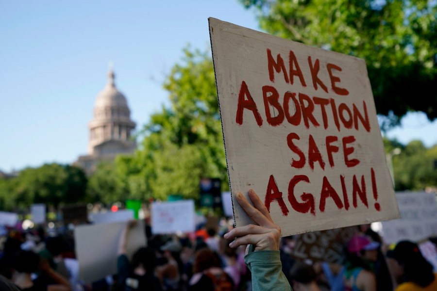 FILE - Demonstrators march and gather near the Texas Capitol following the U.S. Supreme Court's decision to overturn Roe v. Wade, June 24, 2022, in Austin, Texas. (AP Photo/Eric Gay, File)