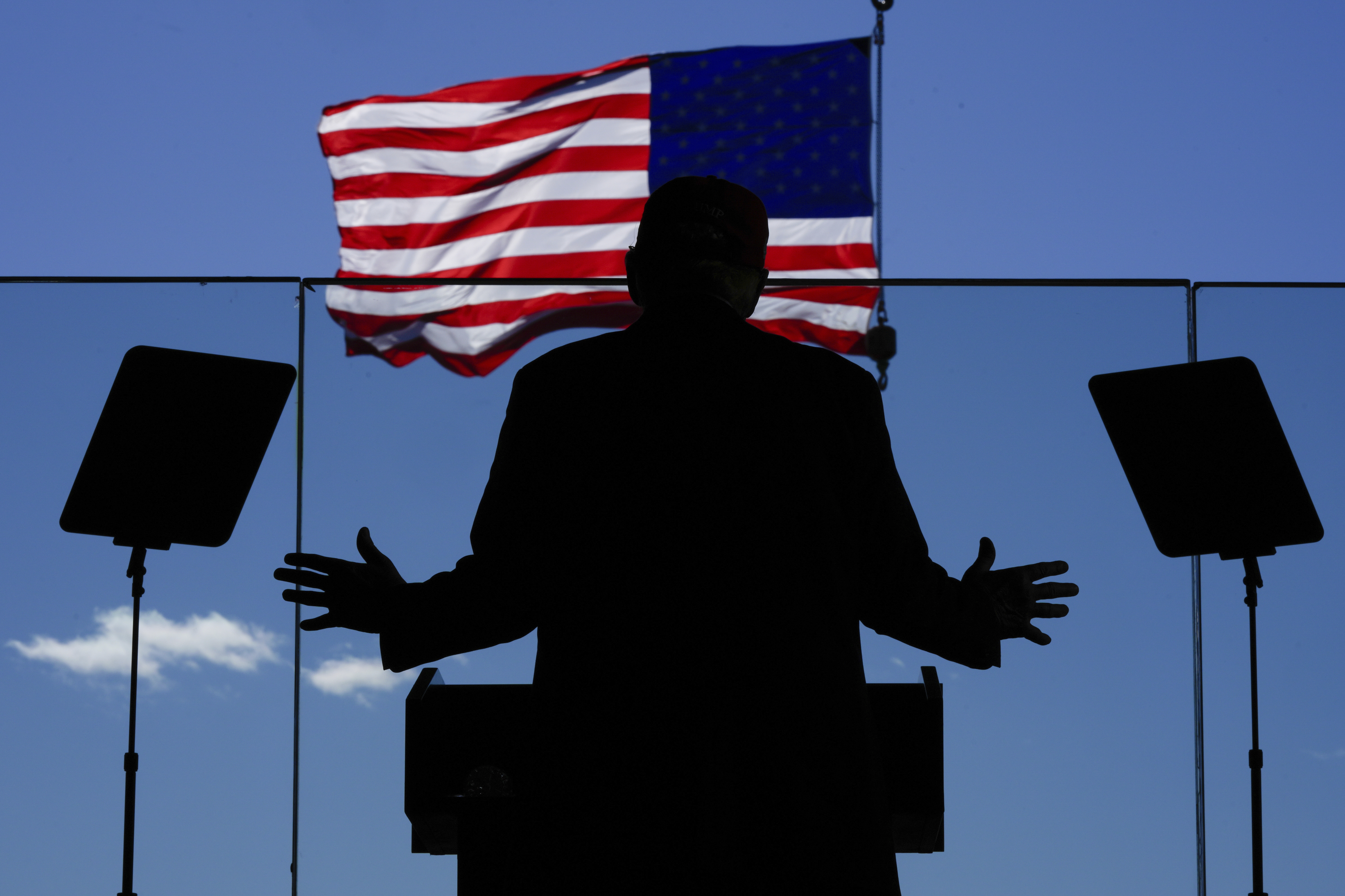 Republican presidential nominee former President Donald Trump speaks during a campaign rally at Dodge County Airport, Sunday, Oct. 6, 2024, in Juneau, Wis. (AP Photo/Julia Demaree Nikhinson)