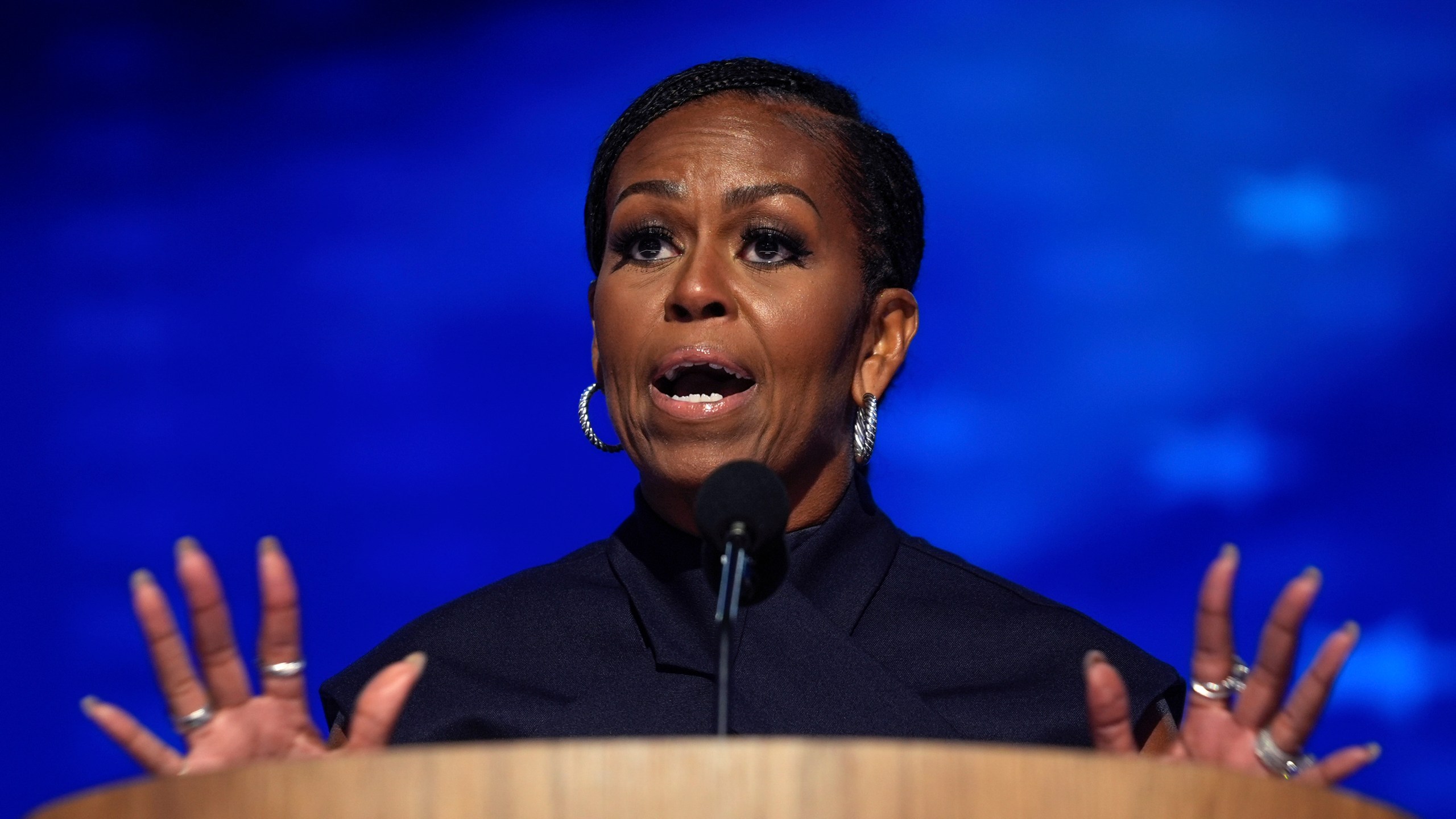 FILE - Former first lady Michelle Obama speaks during the Democratic National Convention Aug. 20, 2024, in Chicago. (AP Photo/Erin Hooley, File)