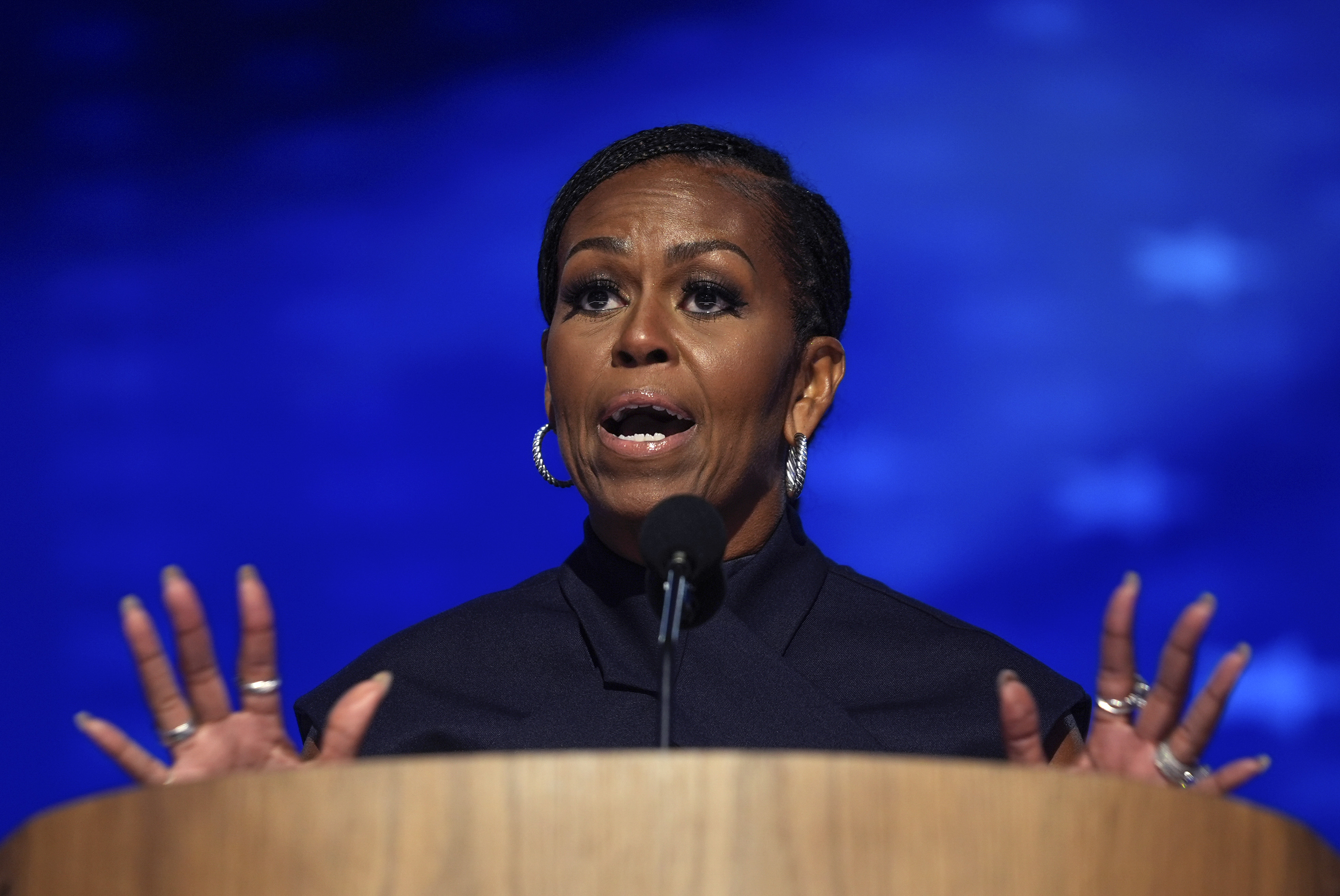 FILE - Former first lady Michelle Obama speaks during the Democratic National Convention Aug. 20, 2024, in Chicago. (AP Photo/Erin Hooley, File)