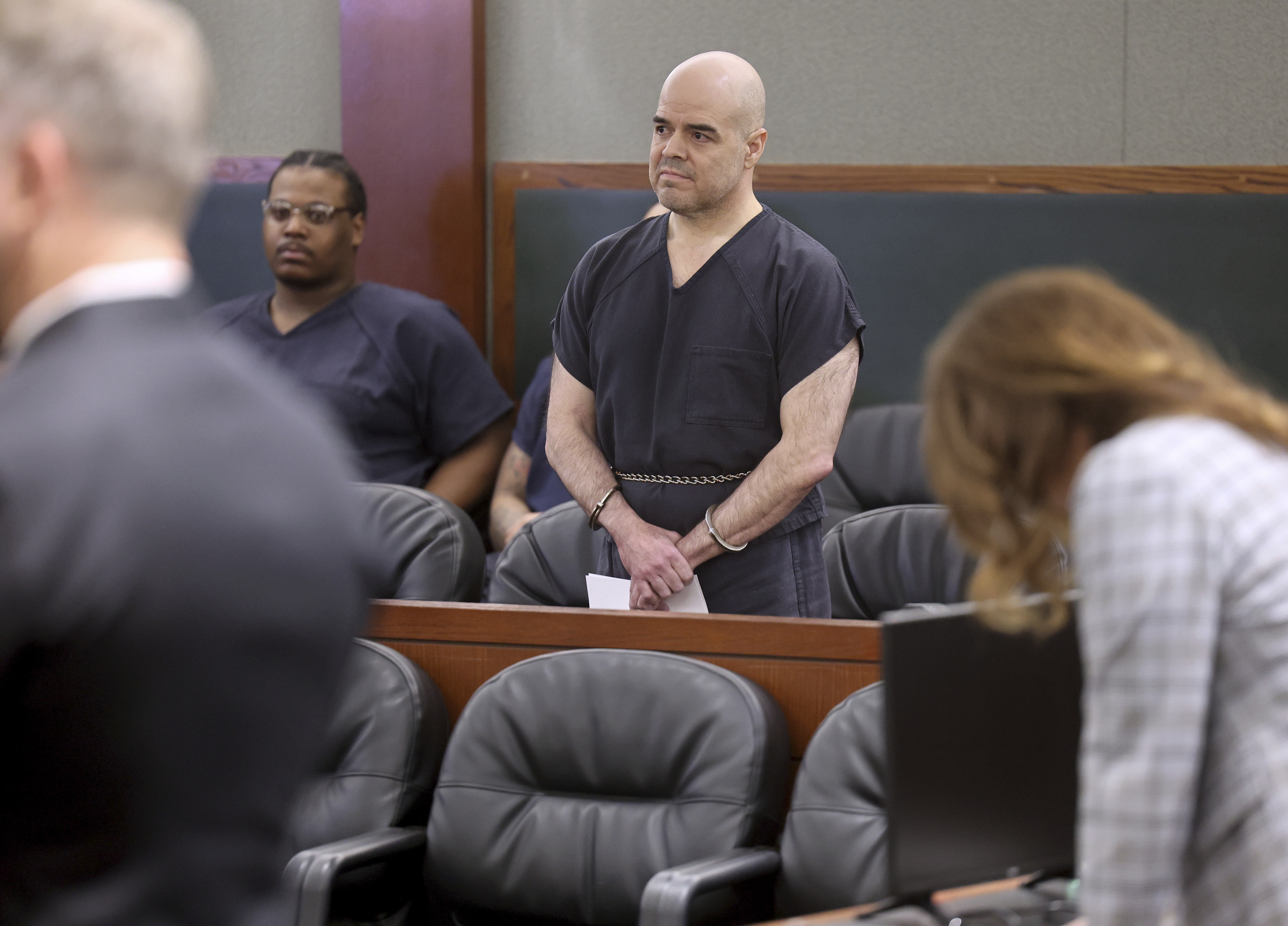 Robert Telles, a former Las Vegas-area Democratic elected official, reacts to his sentencing in the killing of an investigative journalist who wrote articles critical of his conduct in office, Wednesday, Oct. 16, 2024, at the Regional Justice Center in Las Vegas. (K.M. Cannon/Las Vegas Review-Journal via AP, Pool)