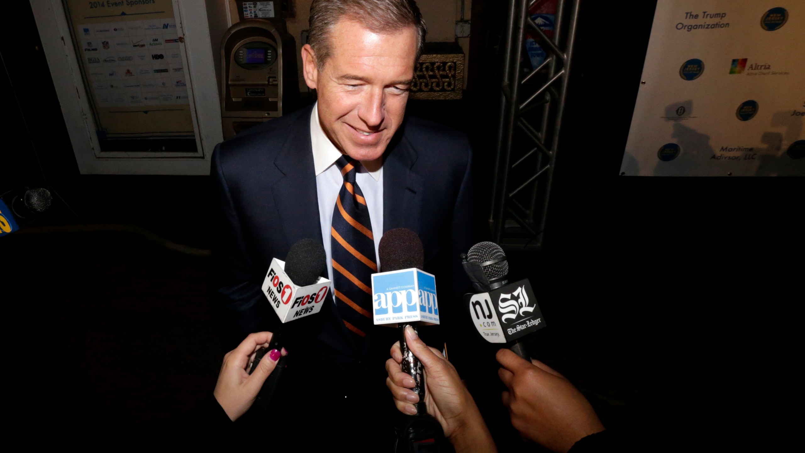 FILE - Television journalist Brian Williams arrives at the Asbury Park Convention Hall during red carpet arrivals prior to the New Jersey Hall of Fame inductions, in Asbury Park, N.J., Nov. 13, 2014. (AP Photo/Julio Cortez, File)