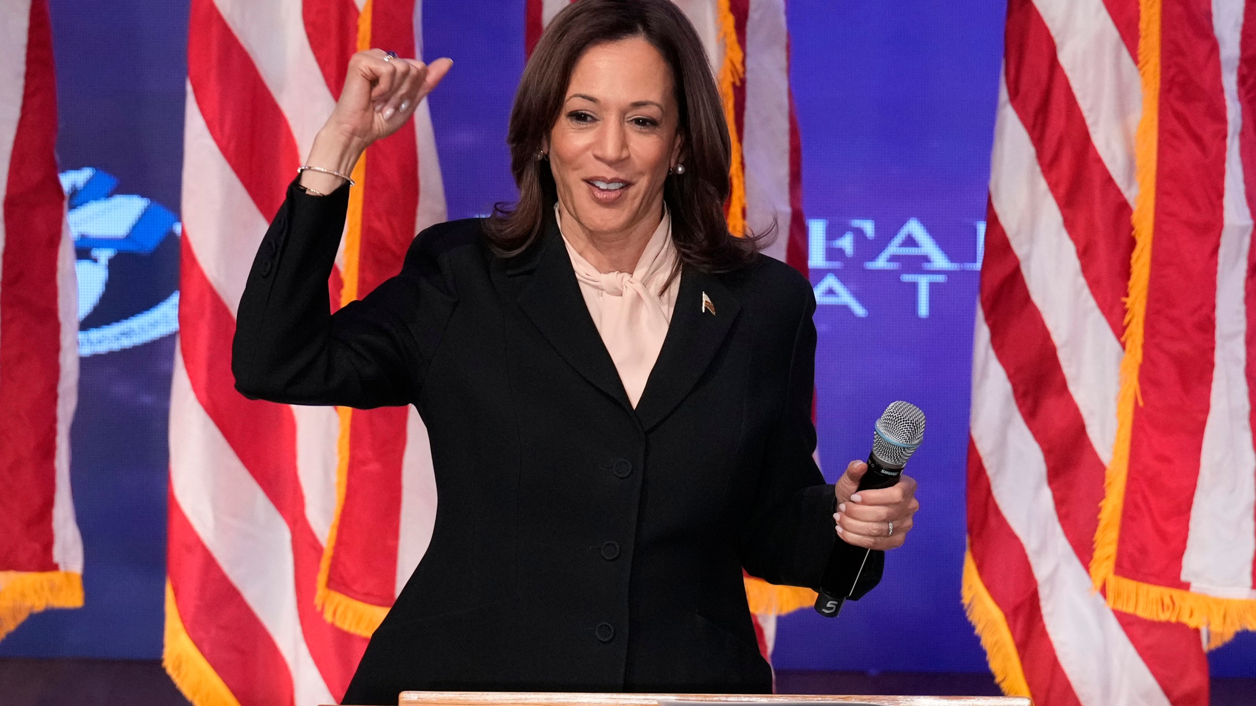 Democratic presidential nominee Vice President Kamala Harris speaks during a church service and early vote event at Divine Faith Ministries International, Sunday, Oct. 20, 2024, in Jonesboro, Ga. (AP Photo/Jacquelyn Martin)