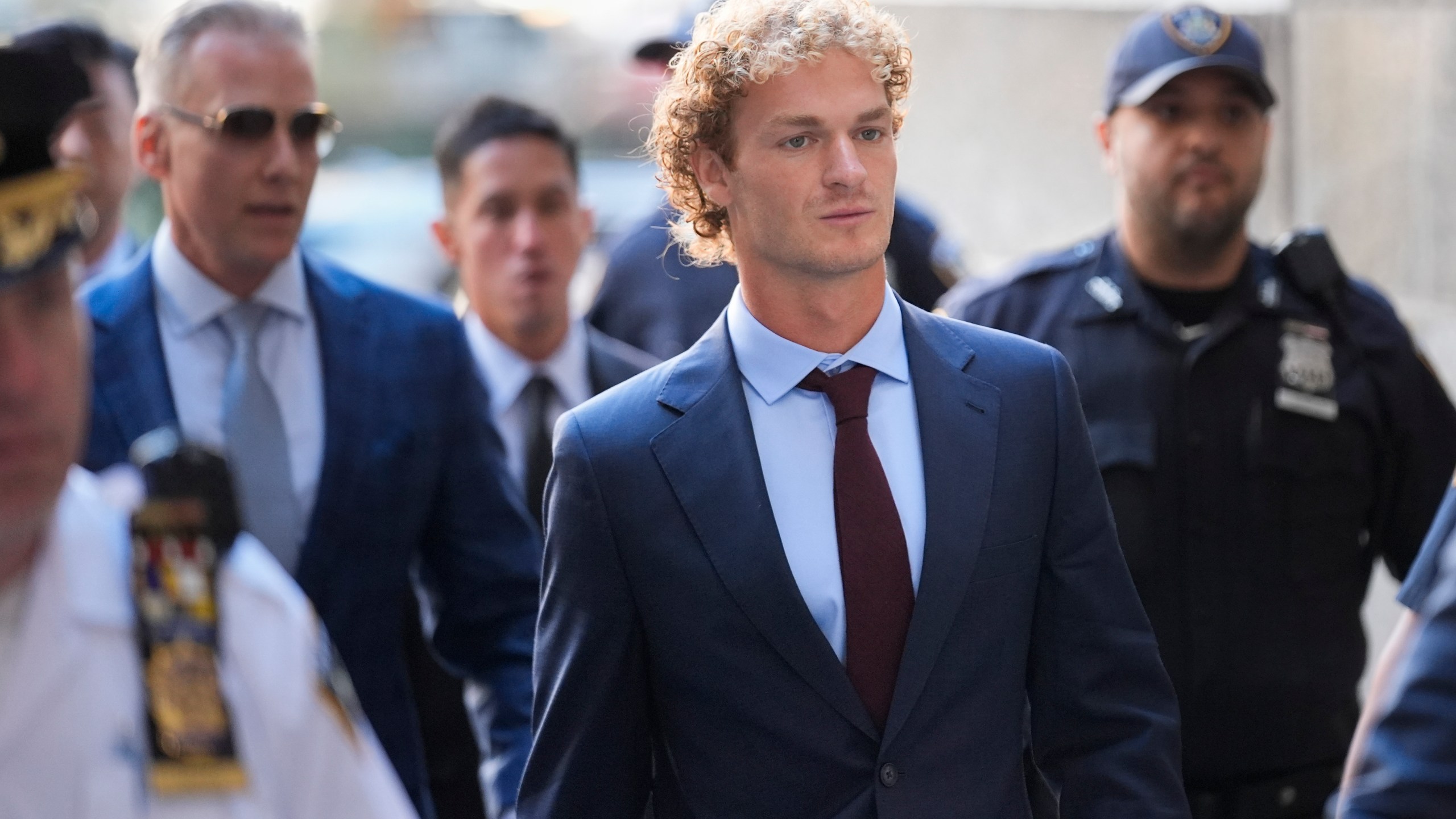 Daniel Penny arrives to Manhattan criminal court in New York, Monday, Oct. 21, 2024. Jury selection is set to begin in the criminal trial of the U.S. Marine Corps veteran who placed a man in a deadly chokehold aboard a New York City subway train last year. (AP Photo/Seth Wenig)