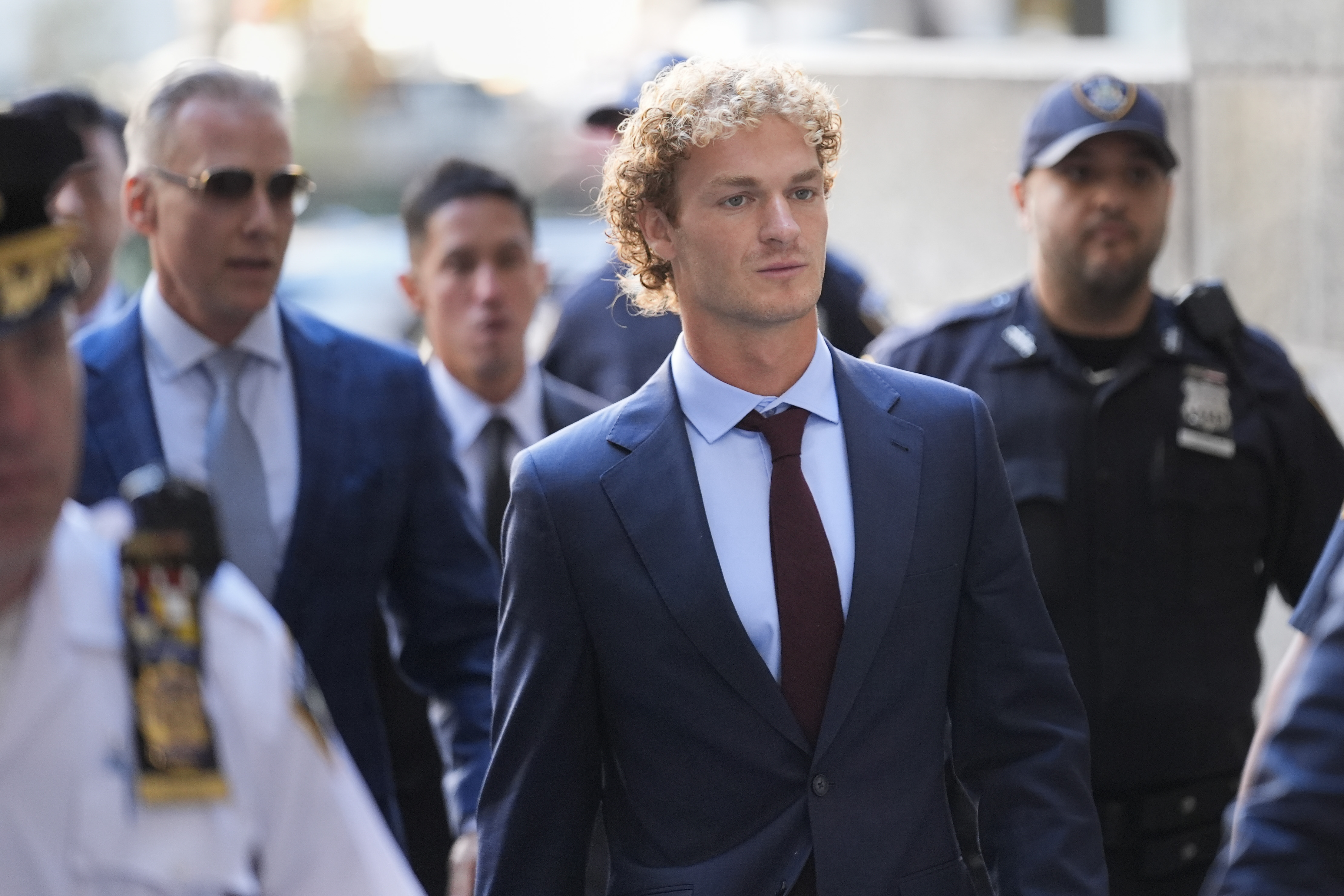 Daniel Penny arrives to Manhattan criminal court in New York, Monday, Oct. 21, 2024. Jury selection is set to begin in the criminal trial of the U.S. Marine Corps veteran who placed a man in a deadly chokehold aboard a New York City subway train last year. (AP Photo/Seth Wenig)