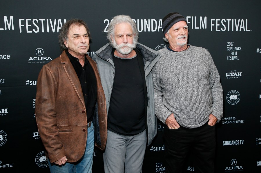 FILE - Mickey Hart, from left, Bob Weir, and Bill Kreutzmann pose at the premiere of "Long Strange Trip," a documentary about the Grateful Dead rock group, during the 2017 Sundance Film Festival on Monday, Jan. 23, 2017, in Park City, Utah. (Photo by Danny Moloshok/Invision/AP, File)