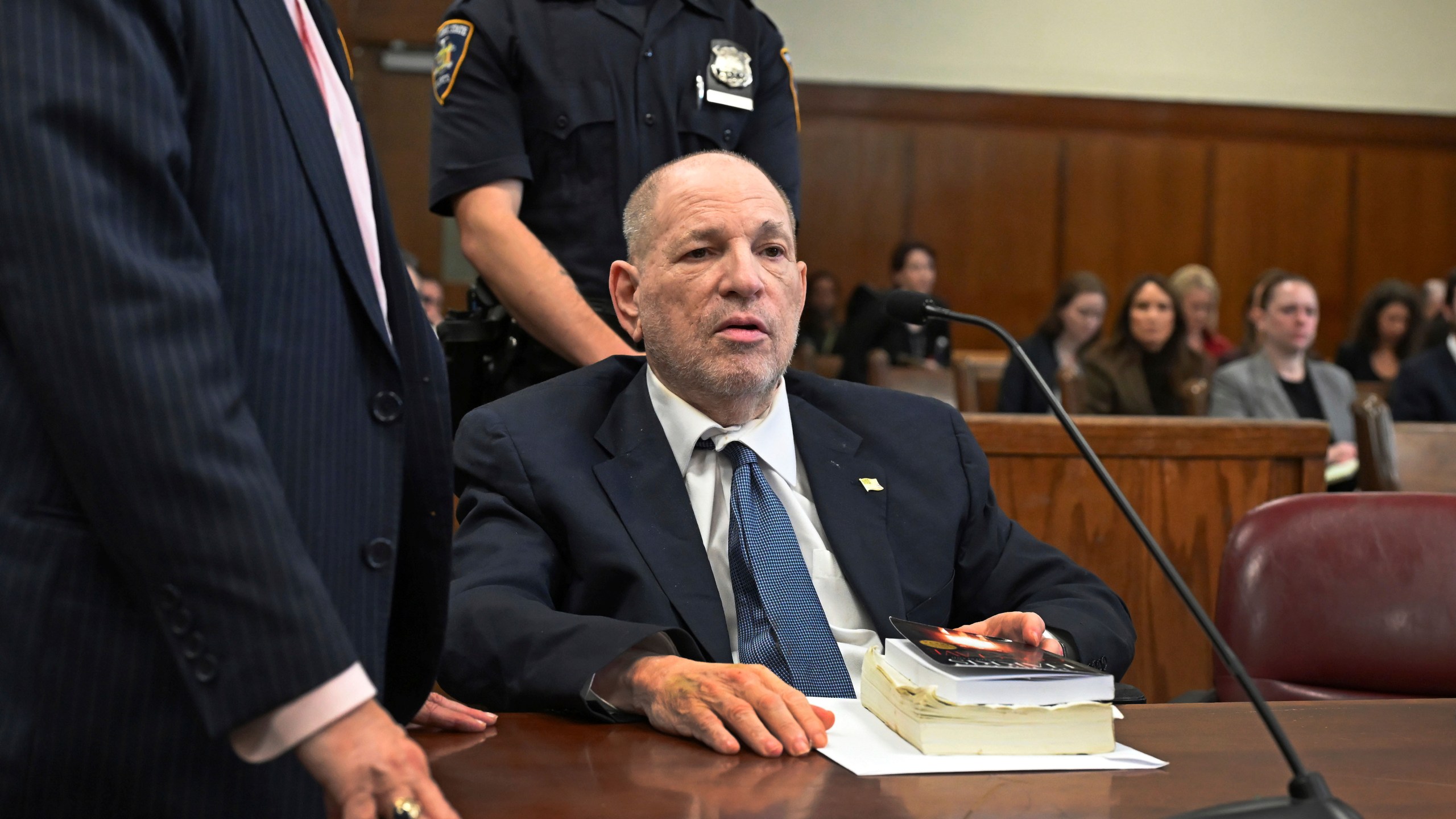 Former film producer Harvey Weinstein appears in court in New York on Wednesday, Oct. 23, 2024. (Gregory P. Mango/New York Post via AP, Pool)