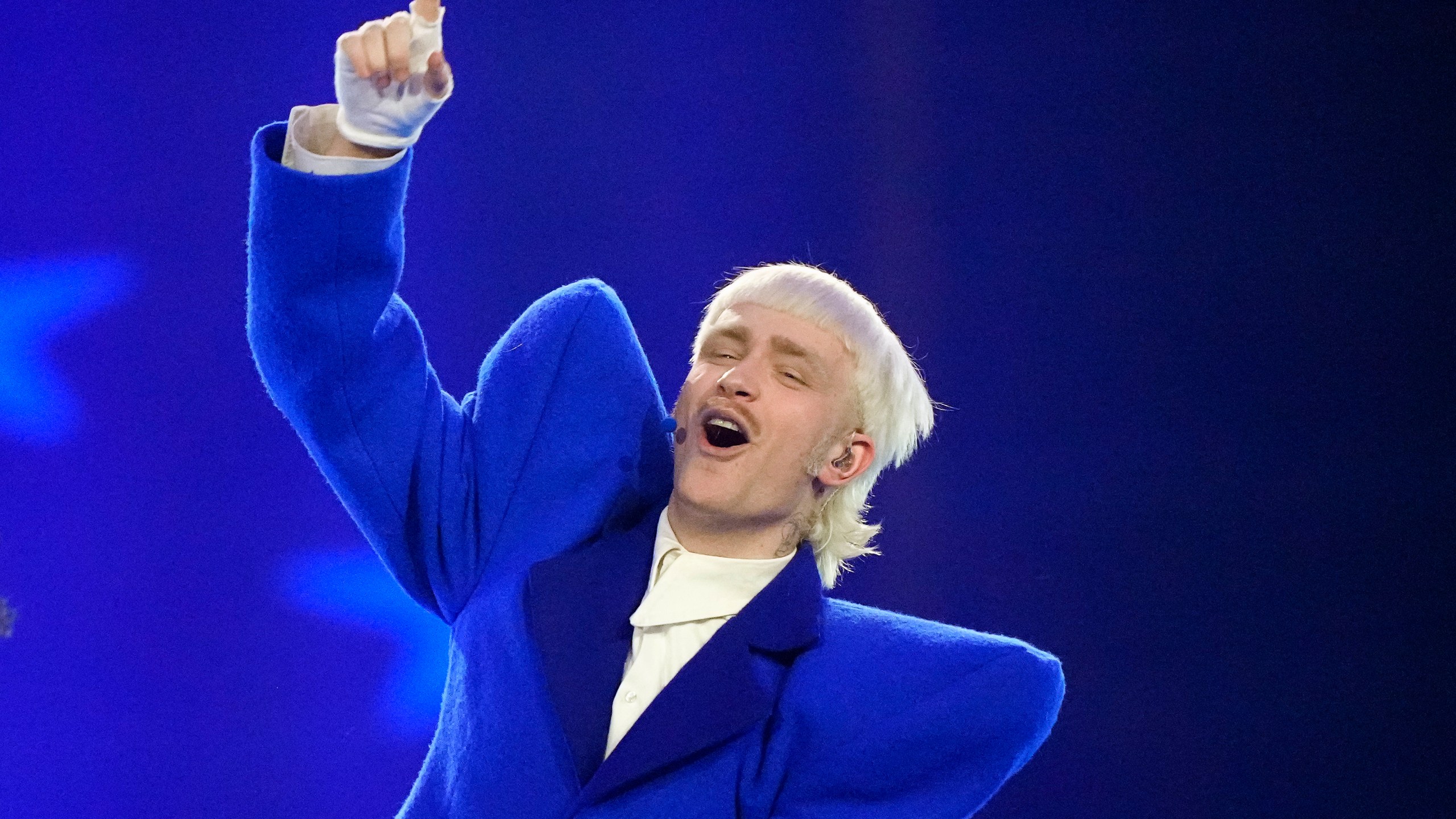 FILE - Joost Klein of Netherlands performs the song Europapa during the dress rehearsal for the second semifinal at the Eurovision Song Contest in Malmo, Sweden, May 8, 2024. (AP Photo/Martin Meissner, File)