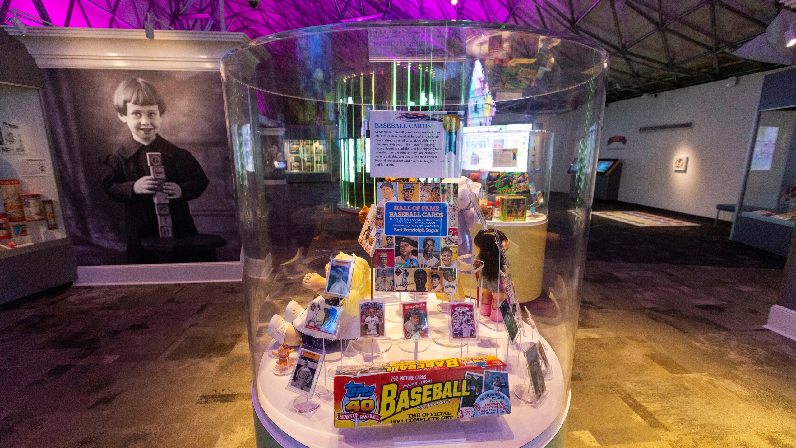 A display of baseball cards inside of the Toy Hall of Fame at The Strong National Museum of Play, Tuesday, Oct. 15, 2024, in Rochester, N.Y. (AP Photo/Lauren Petracca)