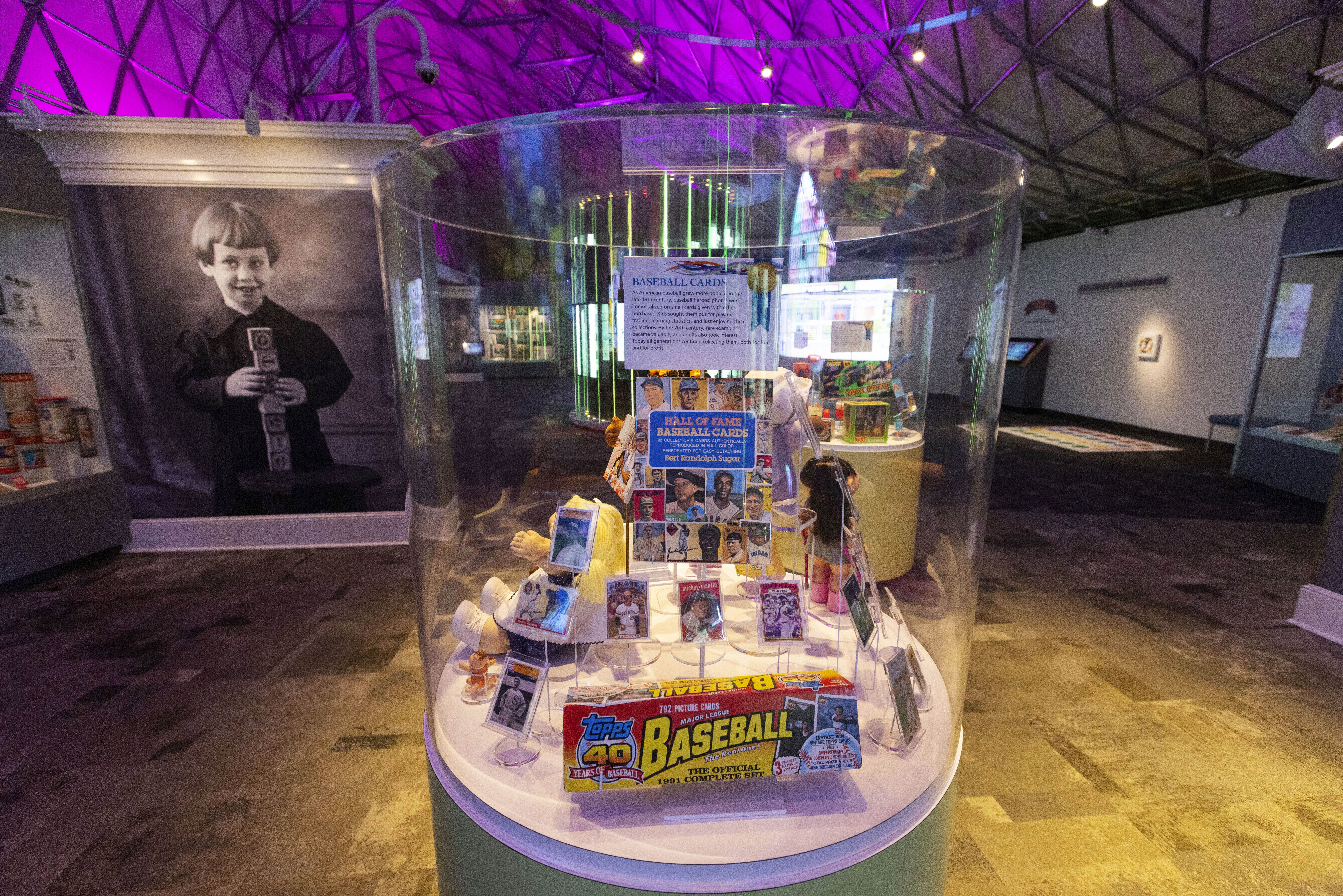 A display of baseball cards inside of the Toy Hall of Fame at The Strong National Museum of Play, Tuesday, Oct. 15, 2024, in Rochester, N.Y. (AP Photo/Lauren Petracca)