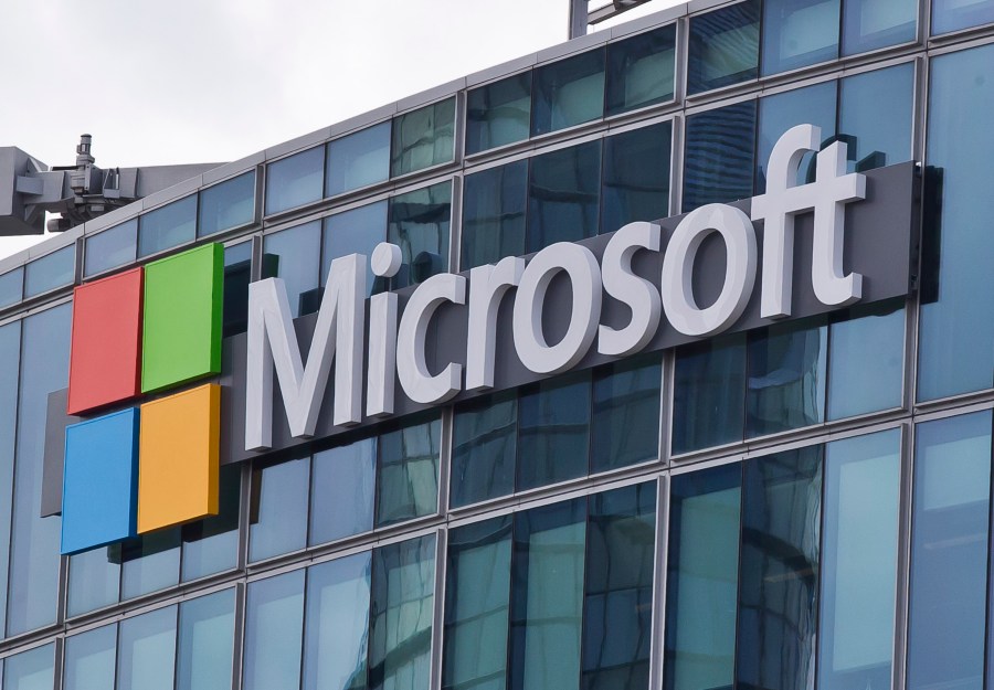 FILE - The Microsoft logo in Issy-les-Moulineaux, outside Paris, France, April 12, 2016. The company said Wednesday that Russian operatives are doubling down on fake videos to smear Vice President Kamala Harris’ campaign, while Chinese-linked social media campaigns are maligning down-ballot candidates who are critical of China. Meanwhile, Iranian actors who allegedly sent emails aimed at intimidating U.S. voters in 2020 have been surveying election-related websites and major media outlets, the tech giant said. (AP Photo/Michel Euler, File)