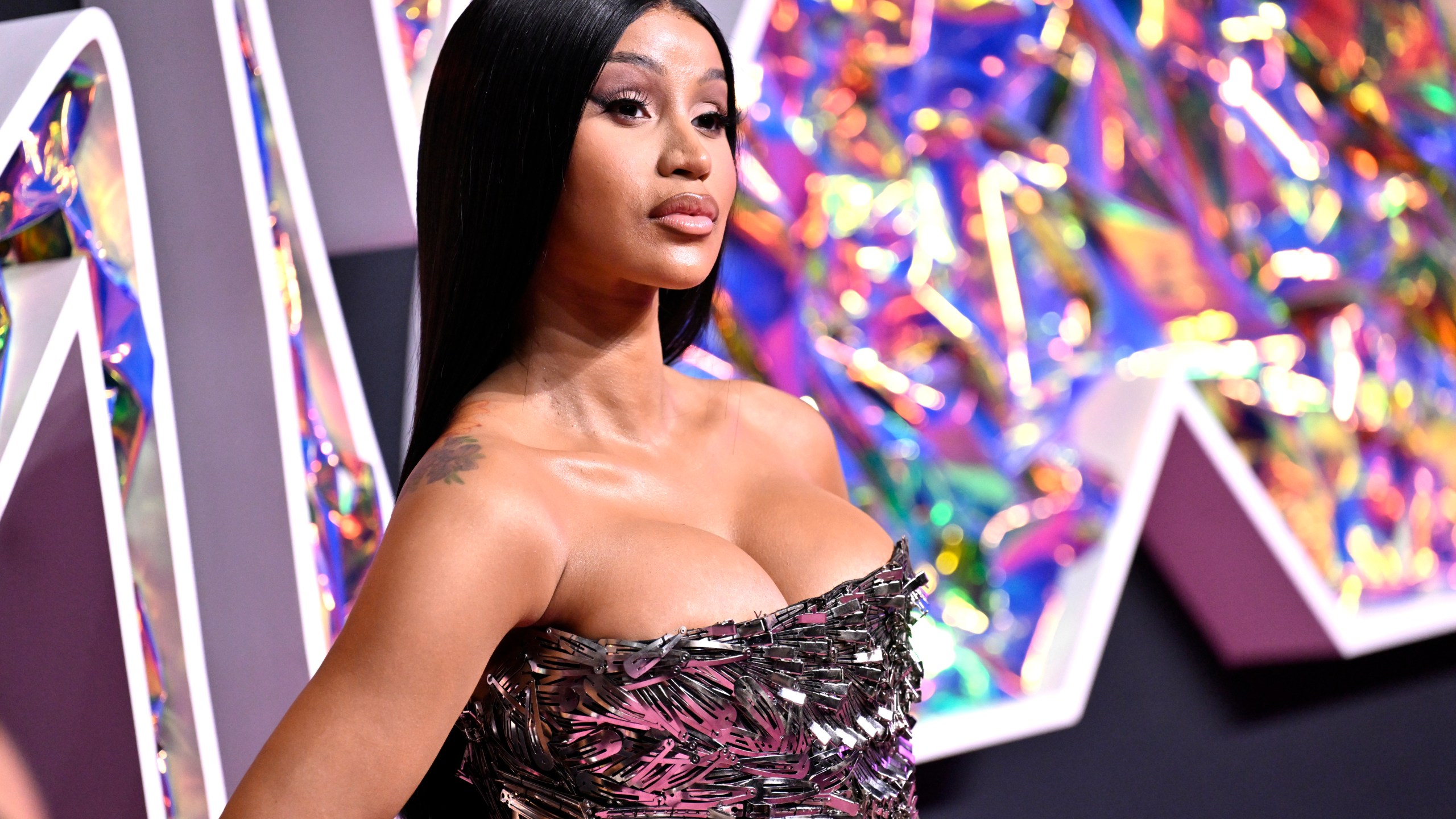 FILE - Cardi B arrives at the MTV Video Music Awards, Sept. 12, 2023, at the Prudential Center in Newark, N.J. (Photo by Evan Agostini/Invision/AP, File)