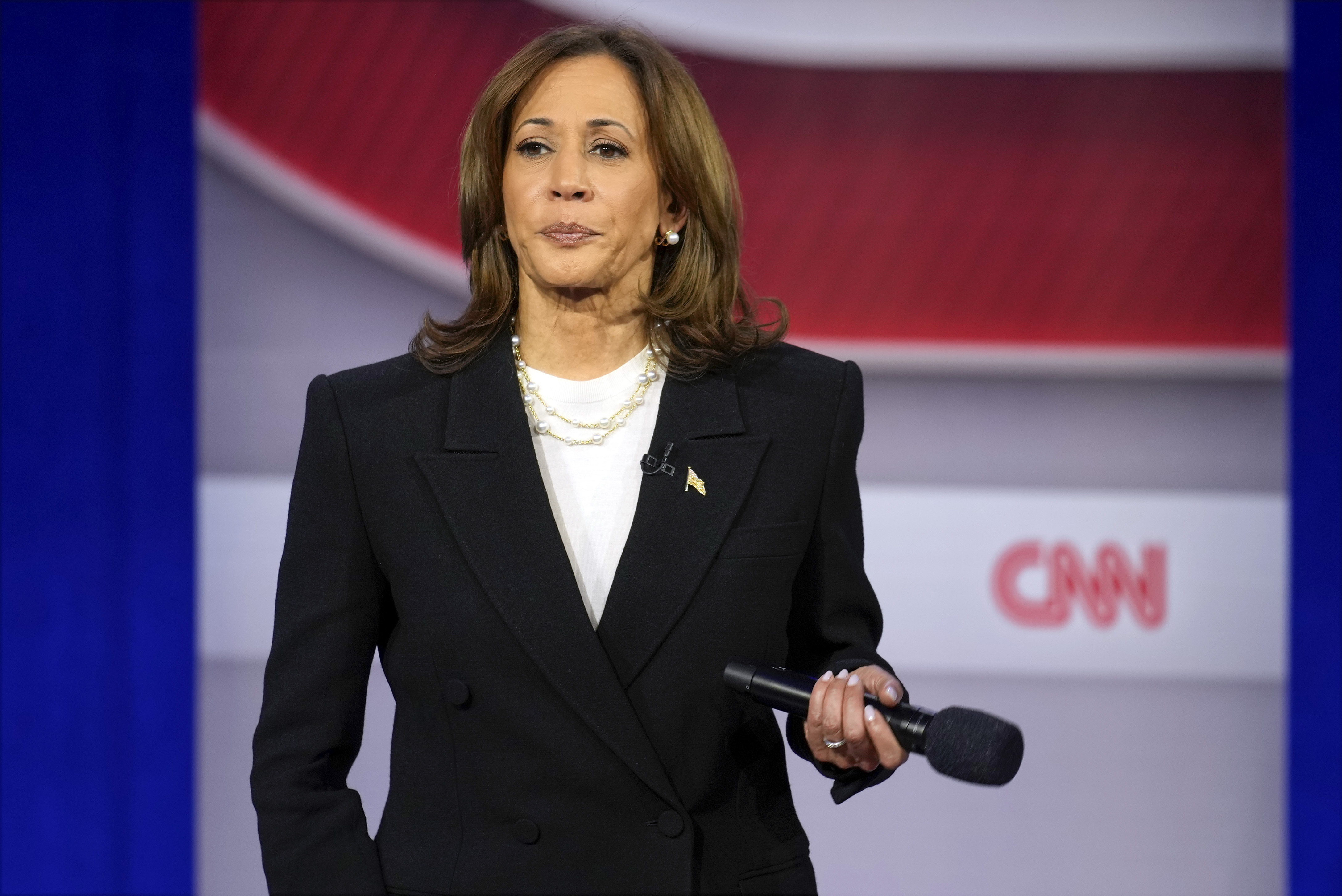 Democratic presidential nominee Vice President Kamala Harris speaks during a CNN town hall in Aston, Pa., Wednesday, Oct. 23, 2024. (AP Photo/Matt Rourke)