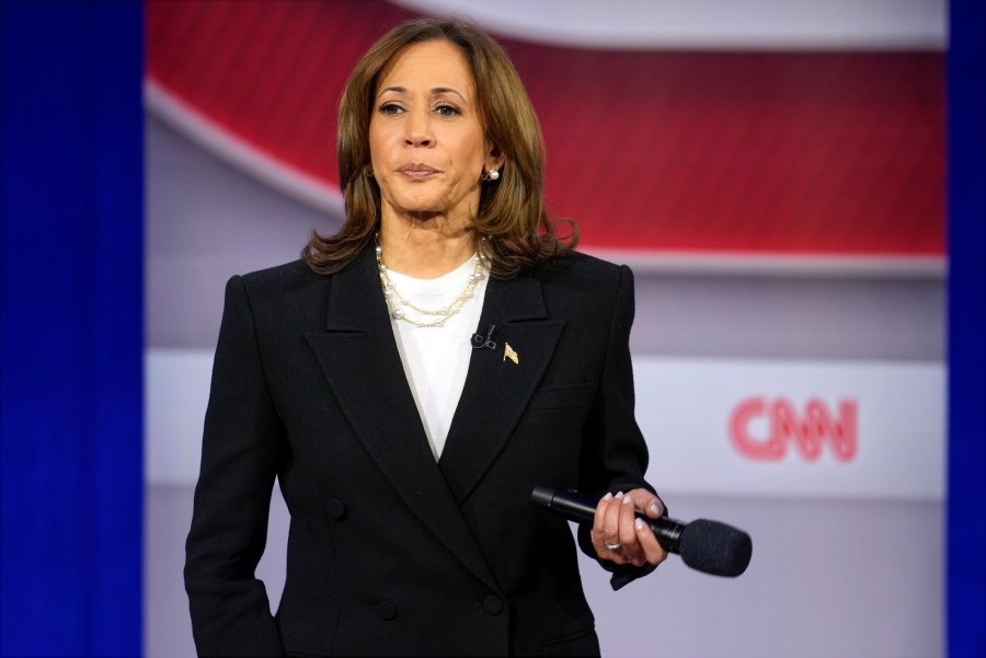 Democratic presidential nominee Vice President Kamala Harris speaks during a CNN town hall in Aston, Pa., Wednesday, Oct. 23, 2024. (AP Photo/Matt Rourke)