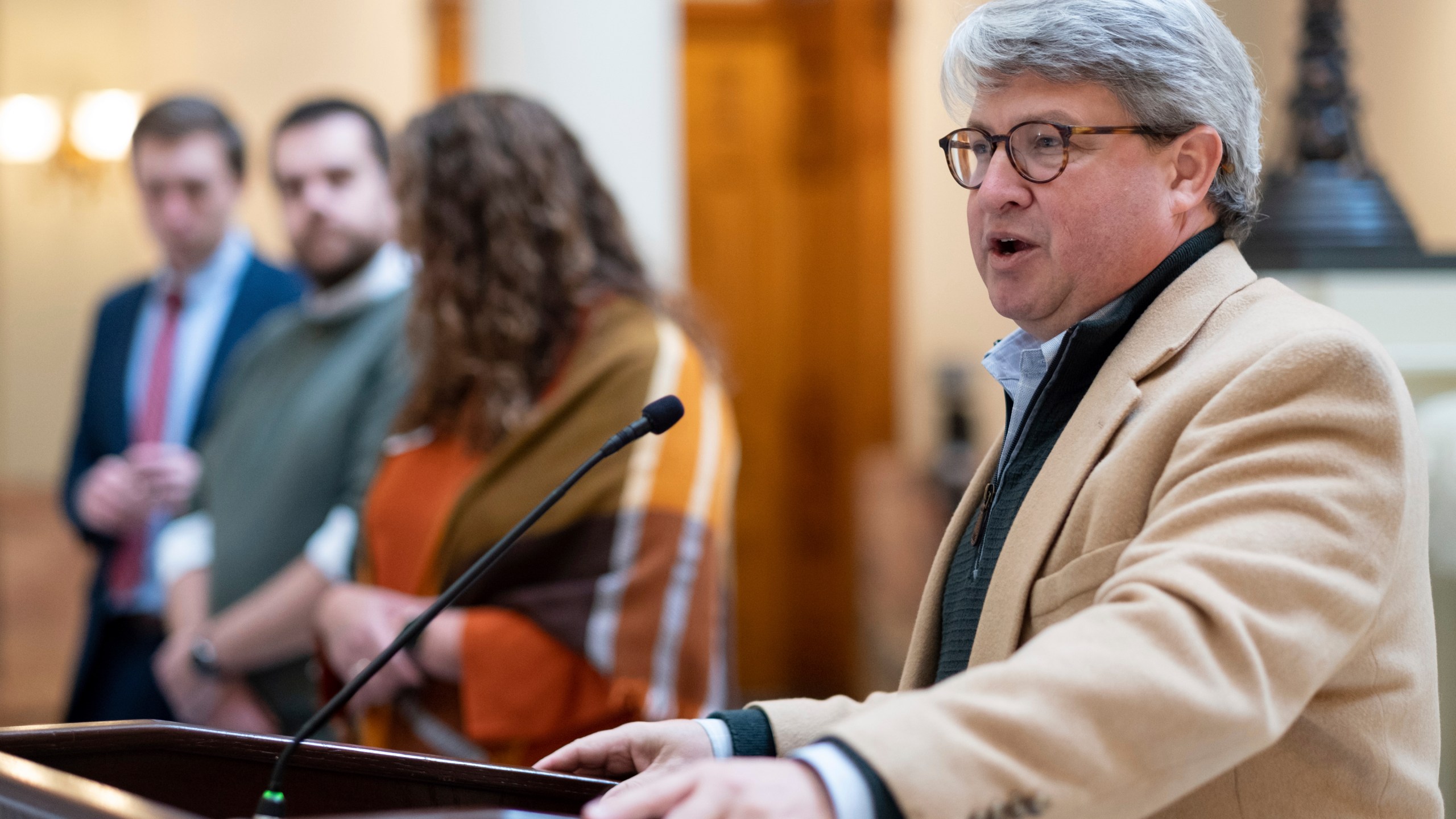 FILE - Gabriel Sterling, chief operating officer for the Georgia Secretary of State, answers journalists' questions, Nov. 16, 2022, in Atlanta. (AP Photo/Ben Gray, File)