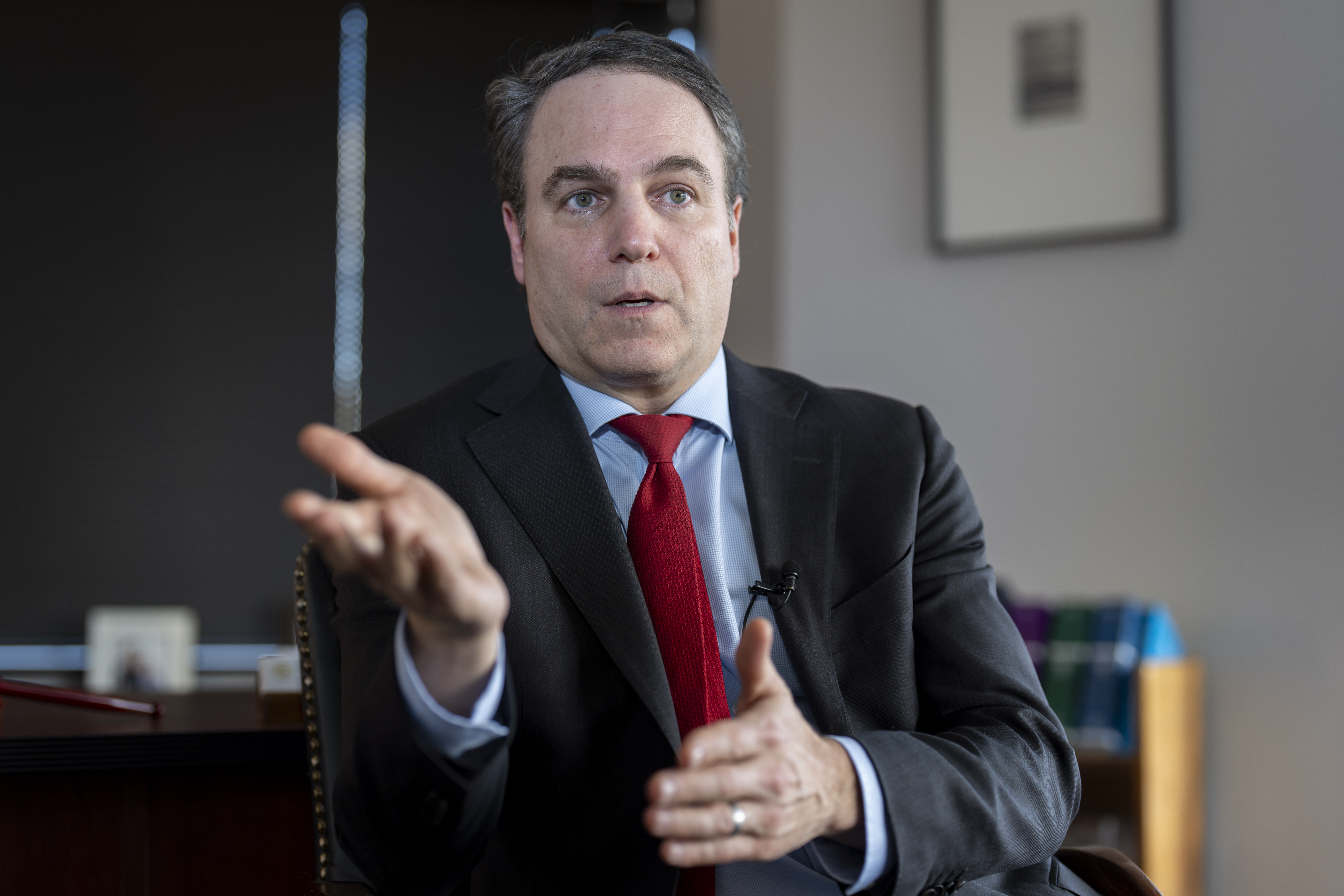 Steve Grocki, who leads the Child Exploitation and Obscenity Section within the U.S. Department of Justice Criminal Division, speaks with The Associated Press at his office in Washington about efforts to combat AI-generated child sexual abuse material, Thursday, Oct. 3, 2024. (AP Photo/J. Scott Applewhite)