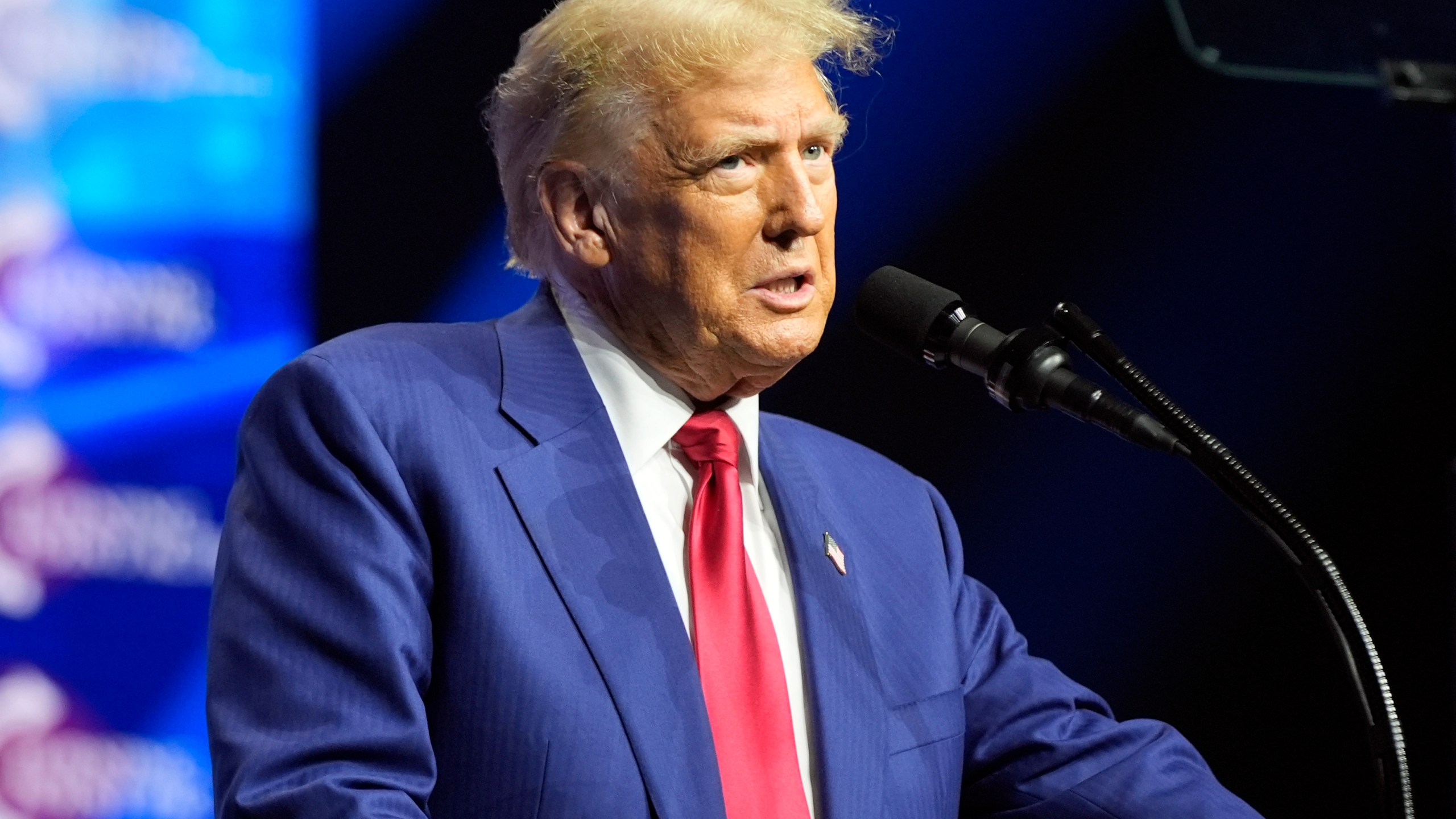 Republican presidential nominee former President Donald Trump speaks at a Turning Point Action campaign rally, Wednesday, Oct. 23, 2024, in Duluth, Ga. (AP Photo/Alex Brandon)