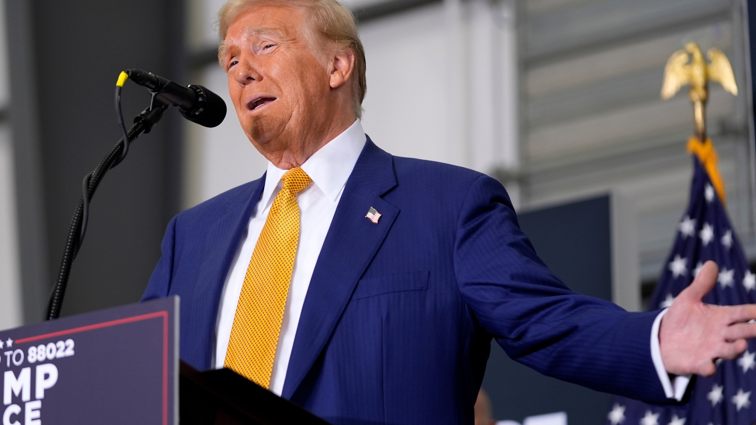 Republican presidential nominee former President Donald Trump speaks during a news conference at Austin-Bergstrom International Airport, Friday, Oct. 25, 2024, in Austin, Texas. (AP Photo/Alex Brandon)