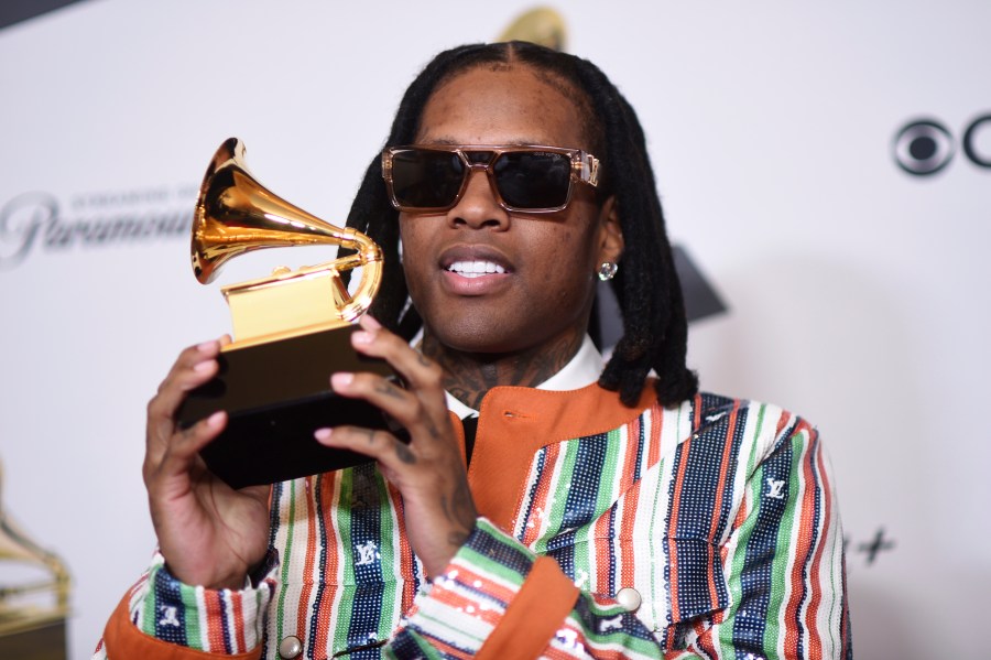 FILE - Lil Durk poses in the press room with the award for best melodic rap performance for "All My Life" by Lil Durk featuring J. Cole during the 66th annual Grammy Awards, Feb. 4, 2024, in Los Angeles. (Photo by Richard Shotwell/Invision/AP, File)