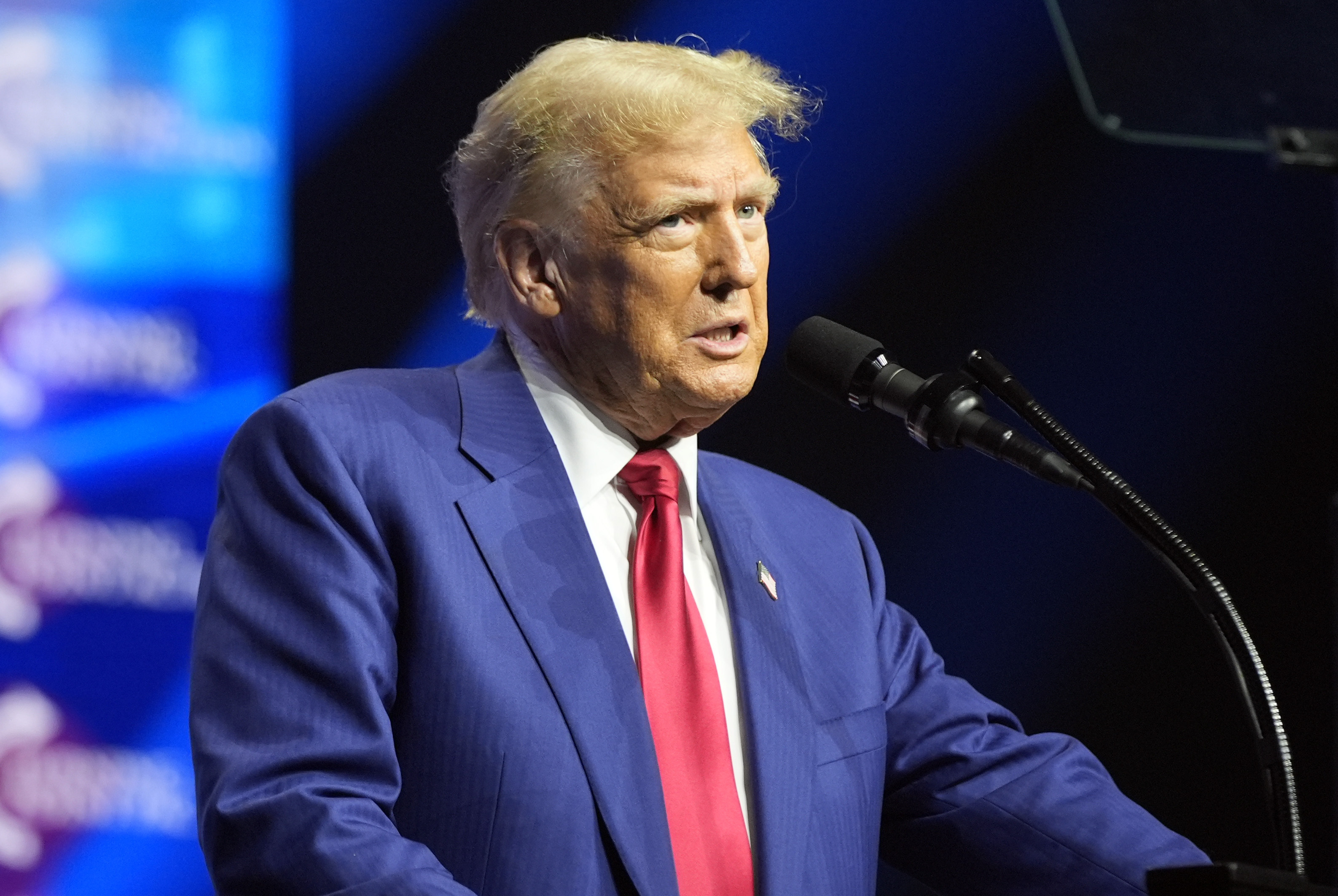 Republican presidential nominee former President Donald Trump speaks at a Turning Point Action campaign rally, Wednesday, Oct. 23, 2024, in Duluth, Ga. (AP Photo/Alex Brandon)