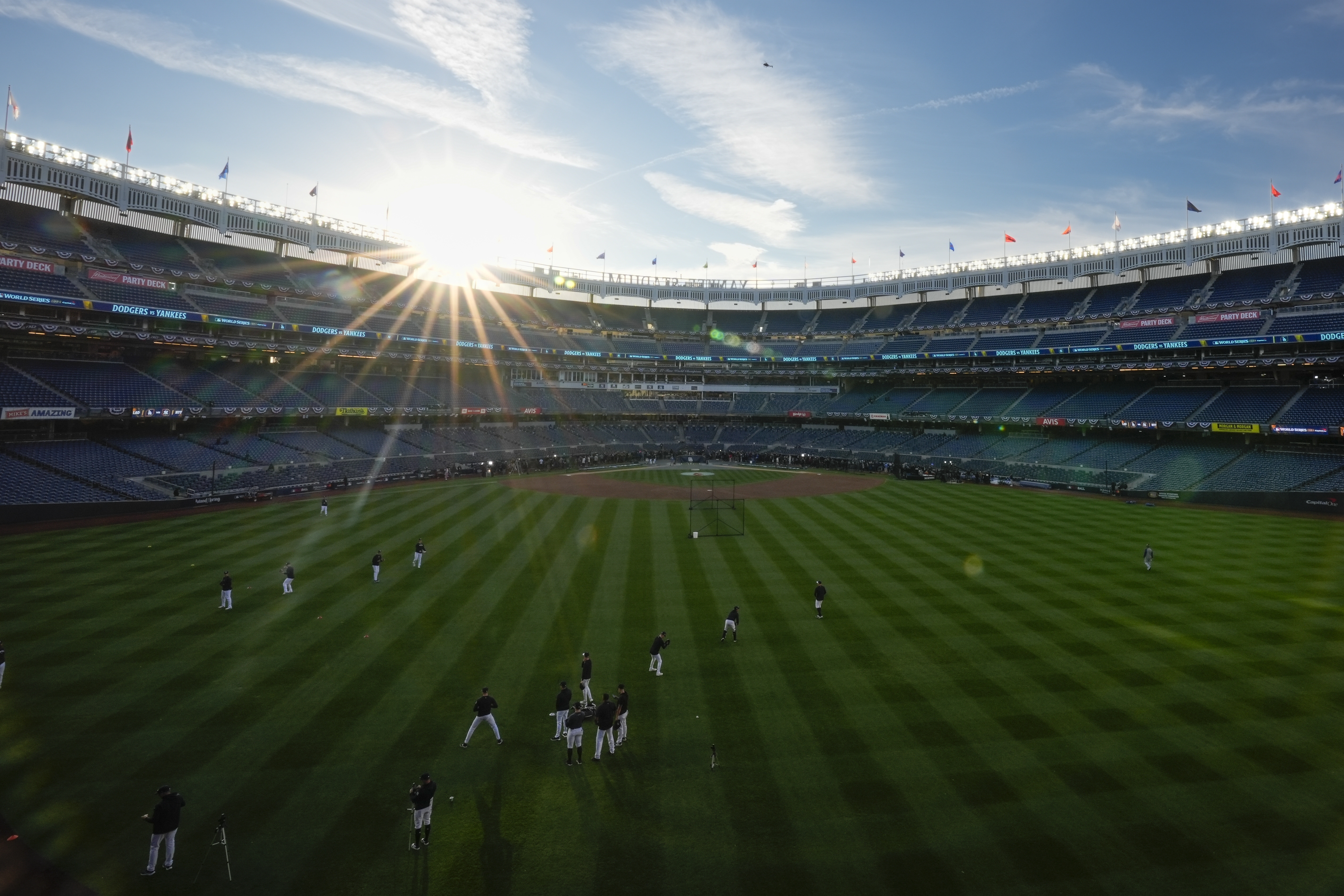 FILE - The New York Yankees warms up during batting practice before Game 3 of the baseball World Series Los Angeles Dodgers, Oct. 28, 2024, in New York. (AP Photo/Frank Franklin II, File)