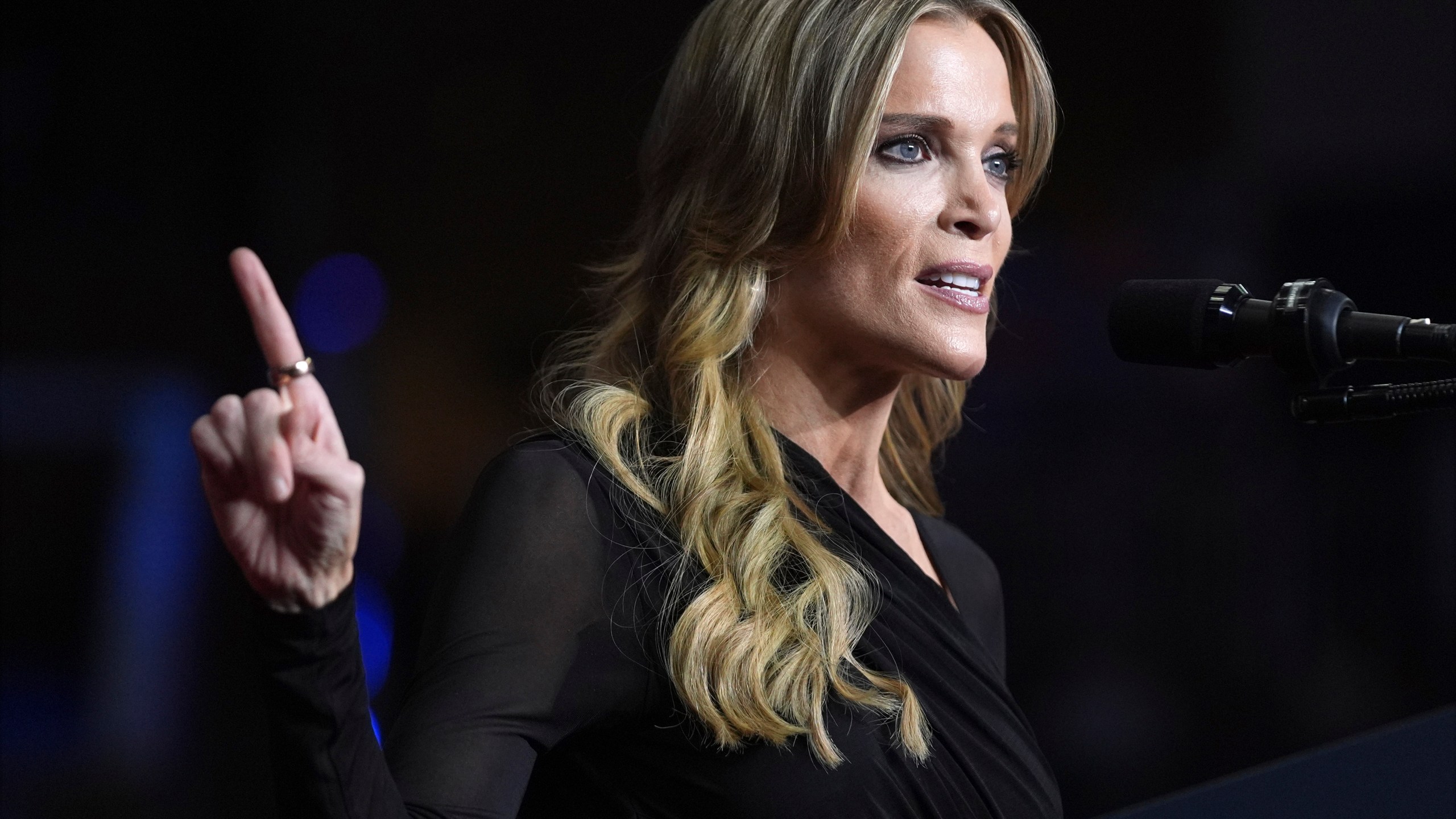 Megyn Kelly speaks at a campaign rally with Republican presidential nominee former President Donald Trump at PPG Paints Arena, Monday, Nov. 4, 2024, in Pittsburgh, Pa. (AP Photo/Evan Vucci)