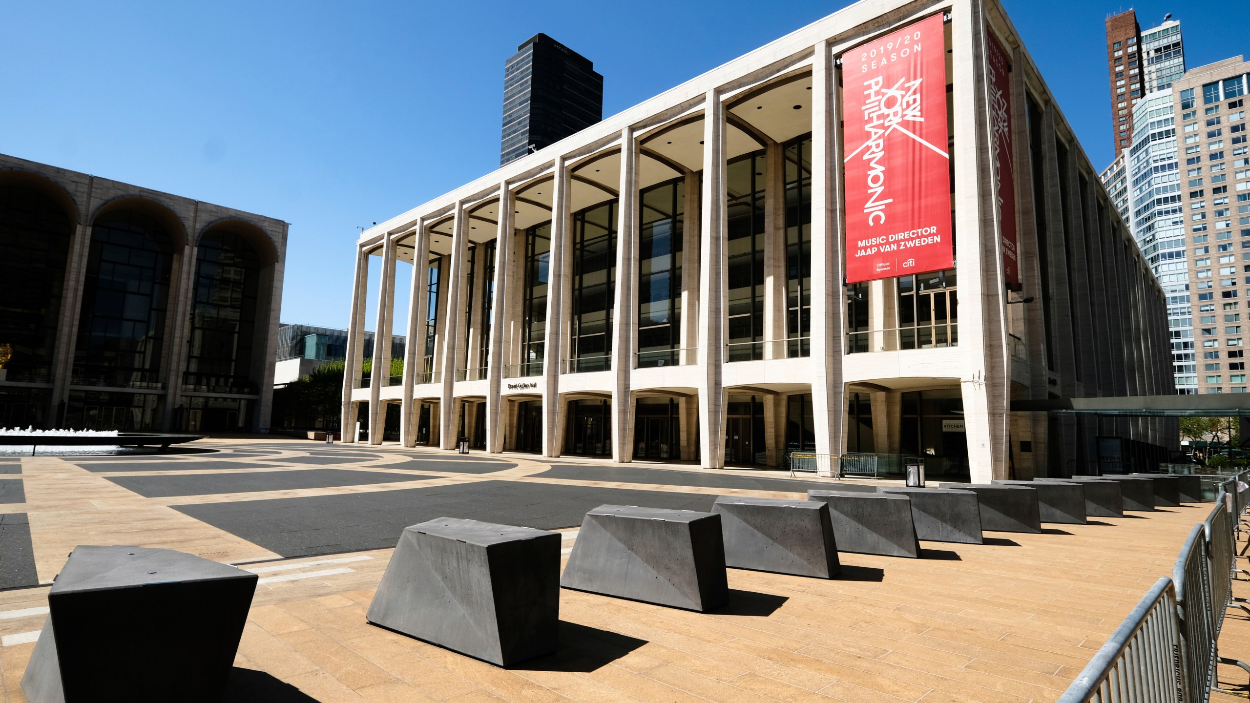 FILE - David Geffen Hall at Lincoln Center where the New York Philharmonic primarily performs in New York, May 12, 2020. (Photo by Evan Agostini/Invision/AP, File)