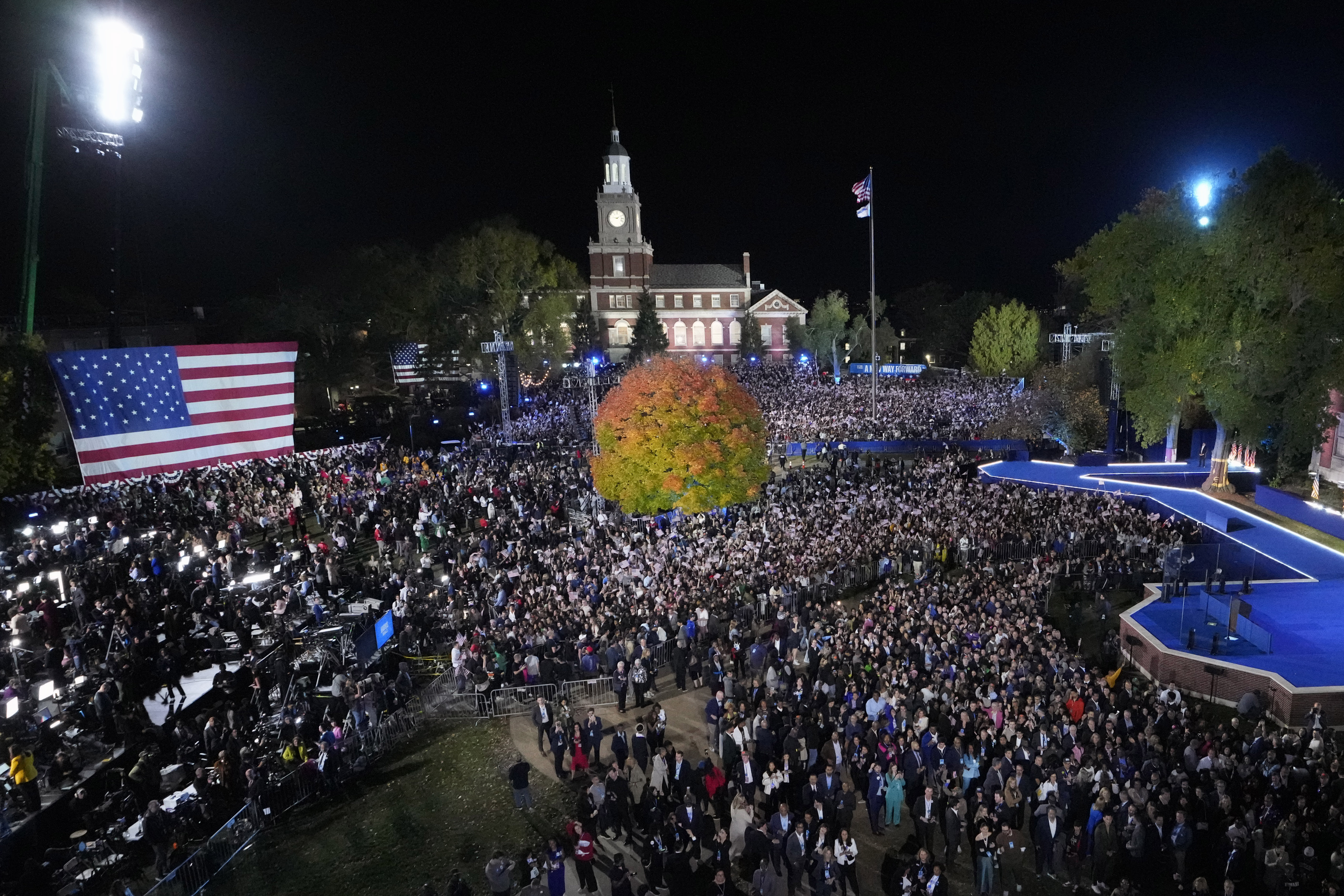 Supporters of Democratic presidential nominee Vice President Kamala Harris attend an election night campaign watch party Tuesday, Nov. 5, 2024, on the campus of Howard University in Washington.(AP Photo/David J. Phillip)