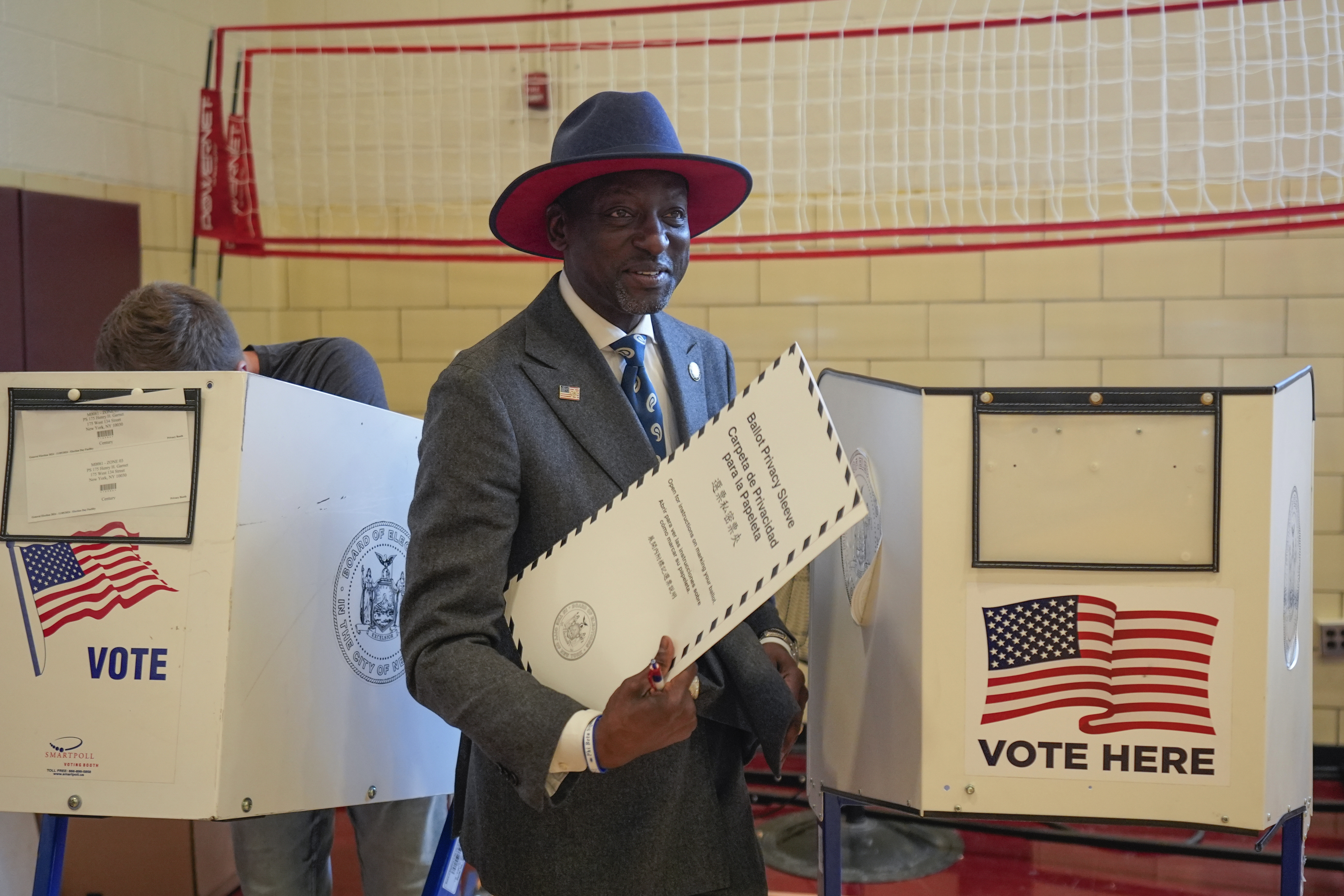 Yusef Salaam, New York City Council member and a member of 'The Exonerated Five', votes at the P.S. 175 Henry Highland Garnet school on Election Day, Tuesday, Nov. 5, 2024, in New York. (AP Photo/Frank Franklin II)