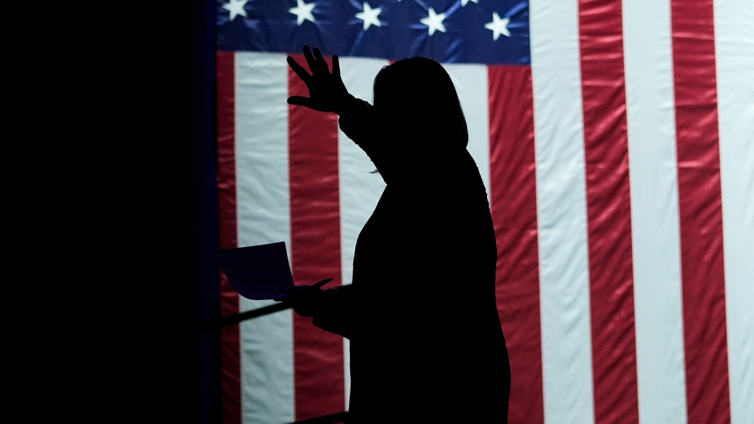 Democratic Michigan Senate candidate Rep. Elissa Slotkin leaves the stage after speaking at an election night watch party, Wednesday, Nov. 6, 2024, in Detroit. (AP Photo/Carlos Osorio)