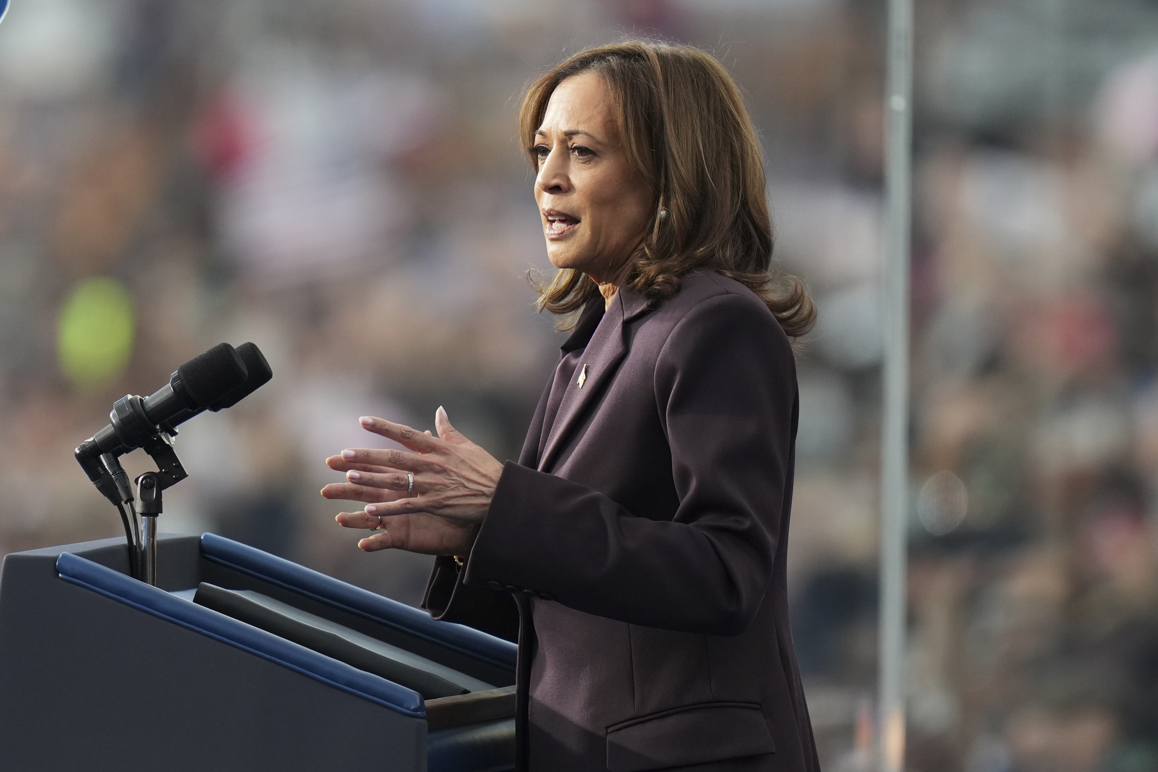 Vice President Kamala Harris delivers a concession speech for the 2024 presidential election, Wednesday, Nov. 6, 2024, on the campus of Howard University in Washington. (AP Photo/Stephanie Scarbrough)